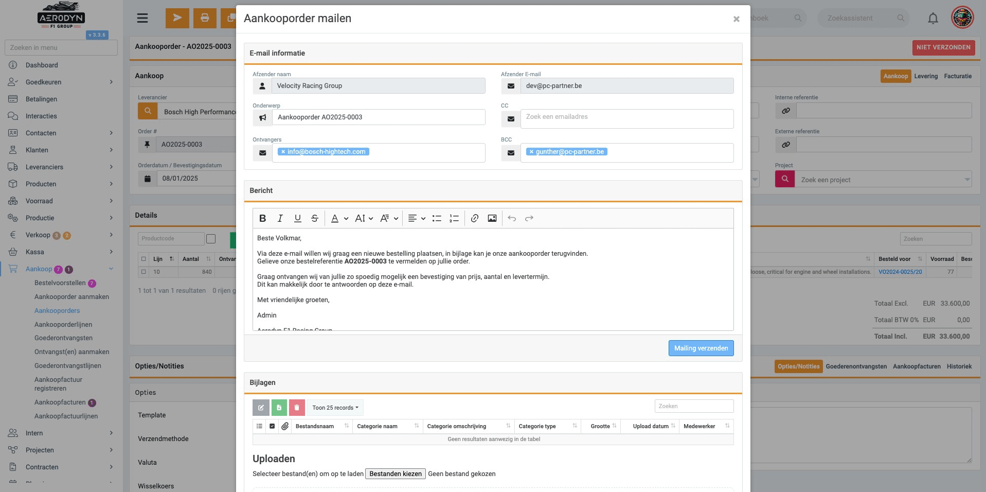 Klik op "Mailing verzenden"
