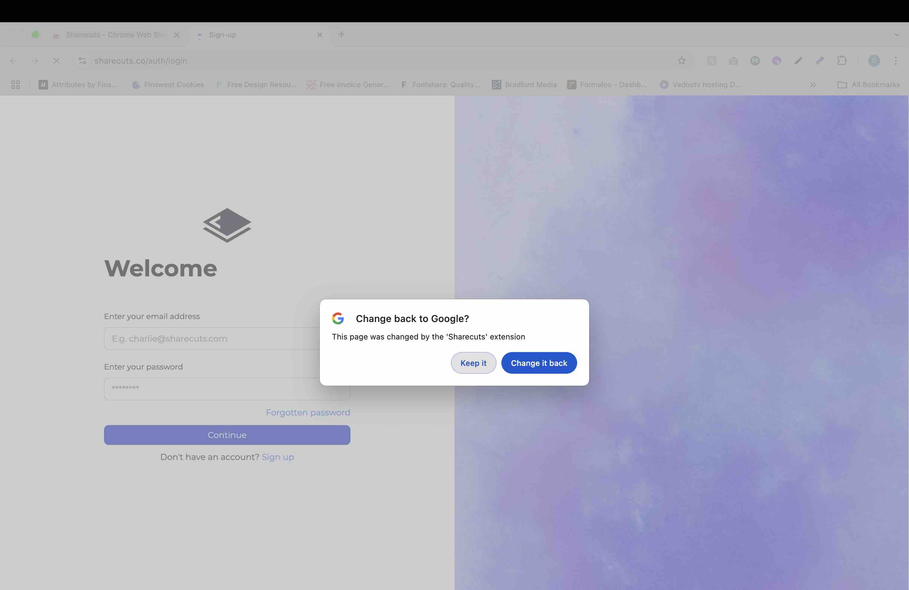 When Prompted on next new tab, click "Keep it"