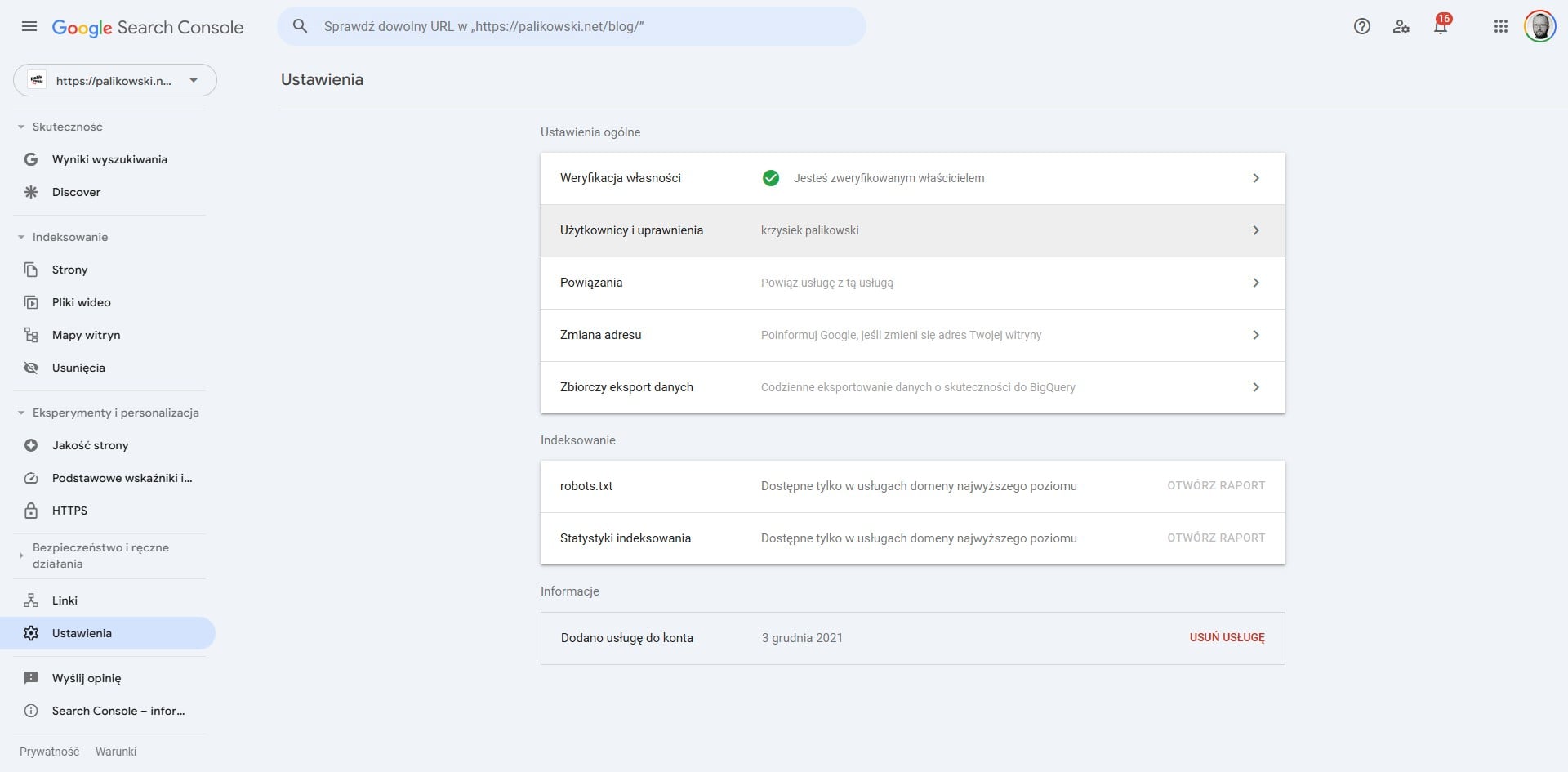 Kliknij w "Użytkownicy i uprawnienia"