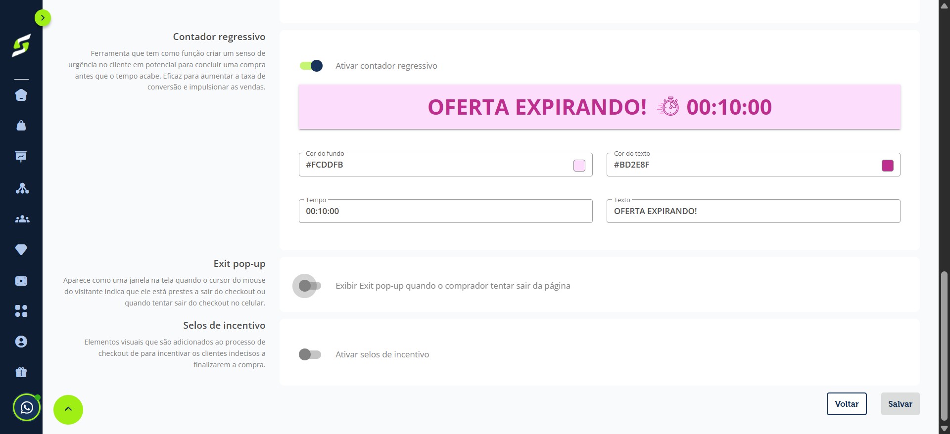 Role até a seção Exit Pop-up e ative.
