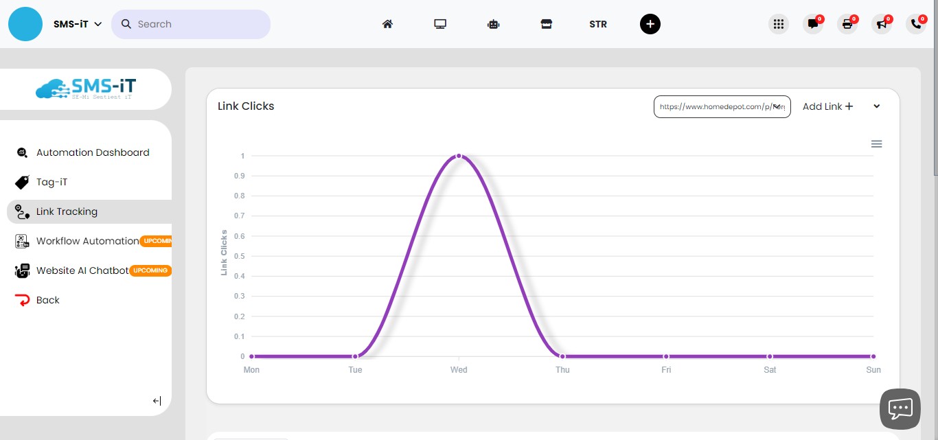 The **Link Tracking** analytics section provides valuable insights for marketers. By using tags, you can analyze the performance of different content types, campaigns, or audience segments. For example, if you've used "MyTestTag" for a specific email campaign, you can easily track how many clicks that campaign generated across all its associated link