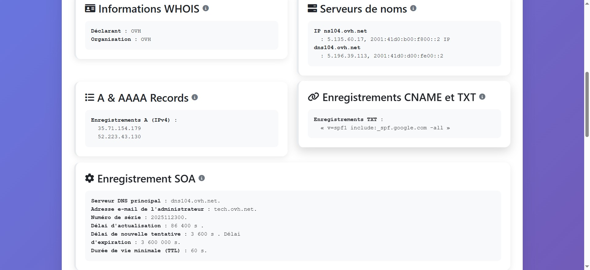 Cette rubrique concerne les enregistrements CNAME et TXT qui jouent  un rôle crucial dans la gestion des domaines, particulièrement en matière de sécurité (prévention du phishing et de l'usurpation d'email) et de redirection de sous-domaines.