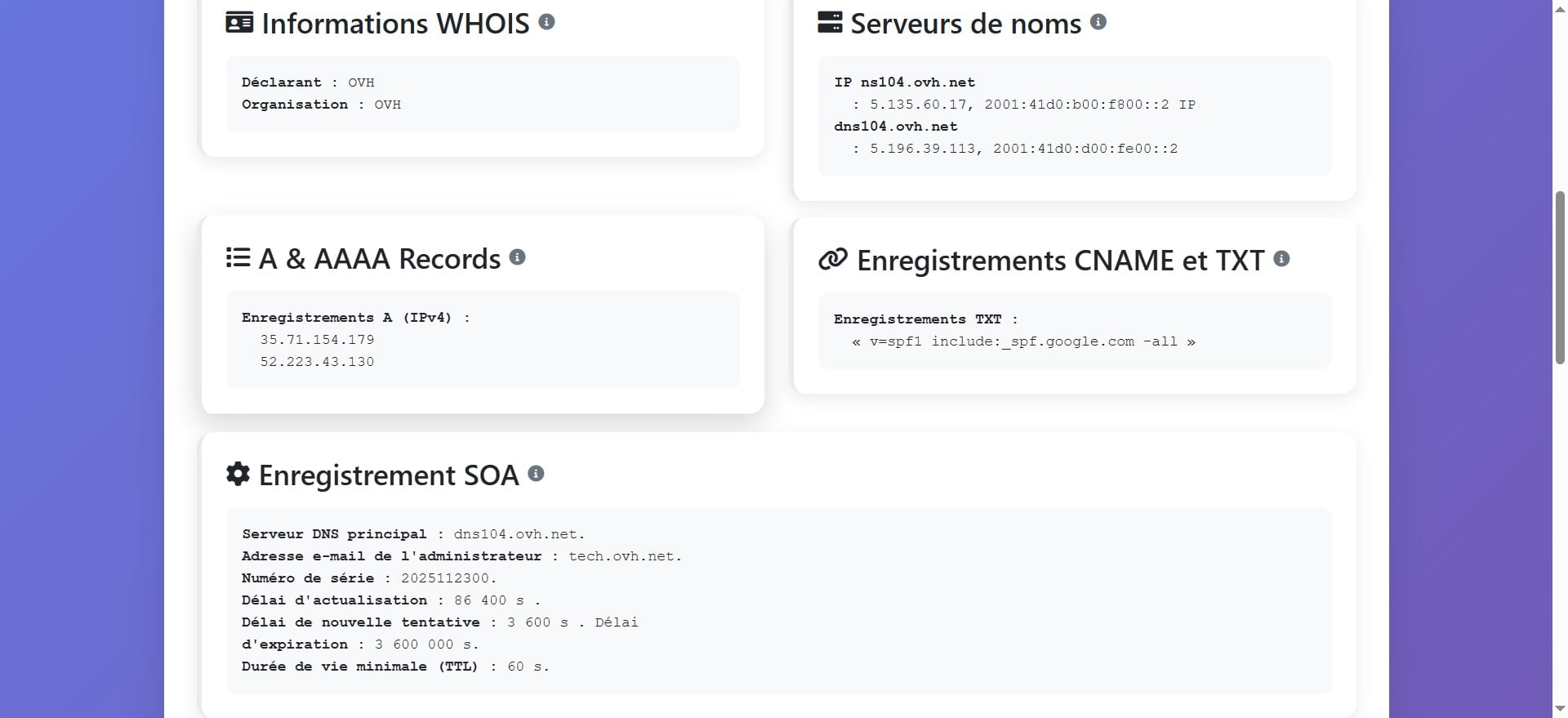 Cette rubrique concerne les enregistrements A et AAAA  qui sont des types d'enregistrements DNS qui permettent d'associer un domaine à une adresse IP.