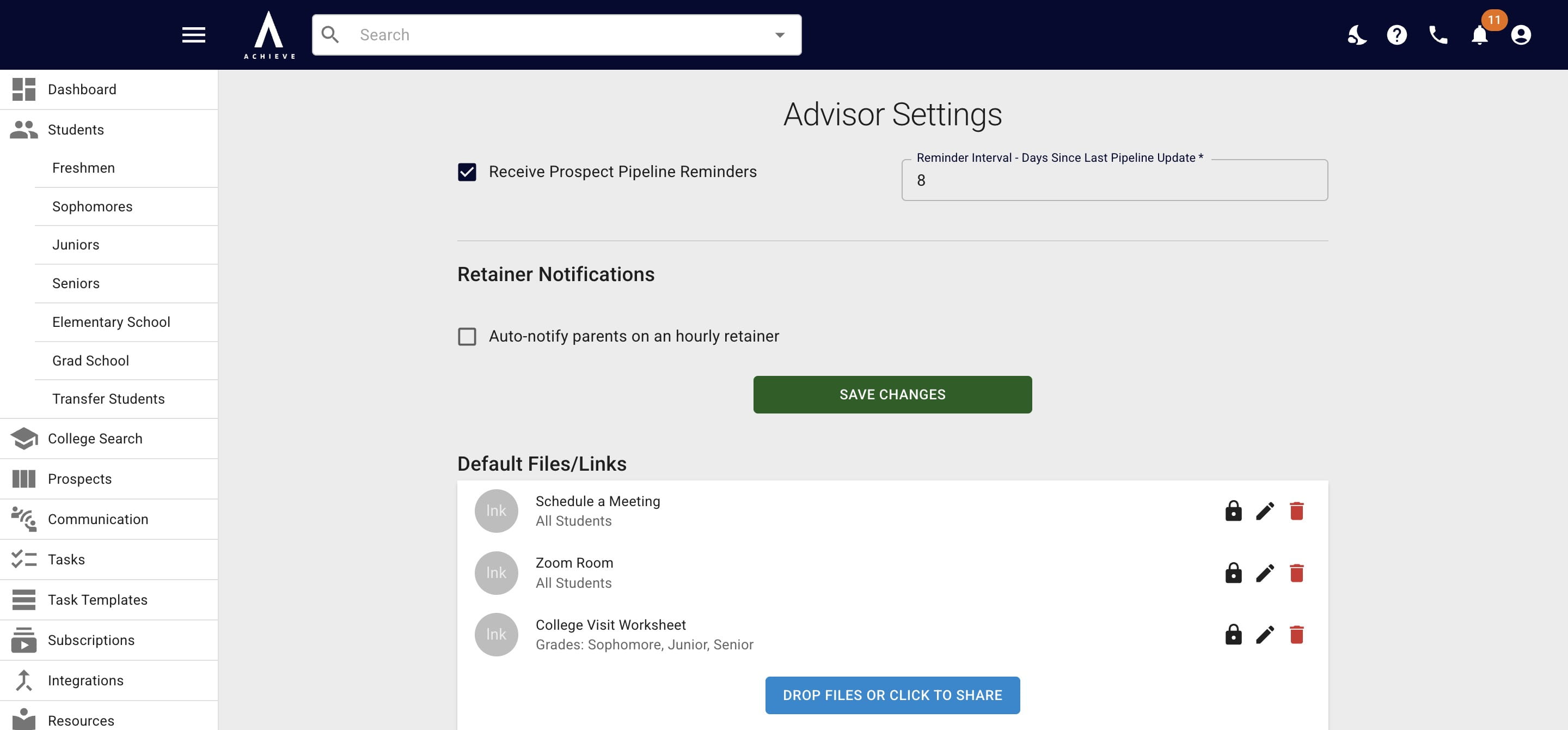 Click on **Save Changes** when complete. 