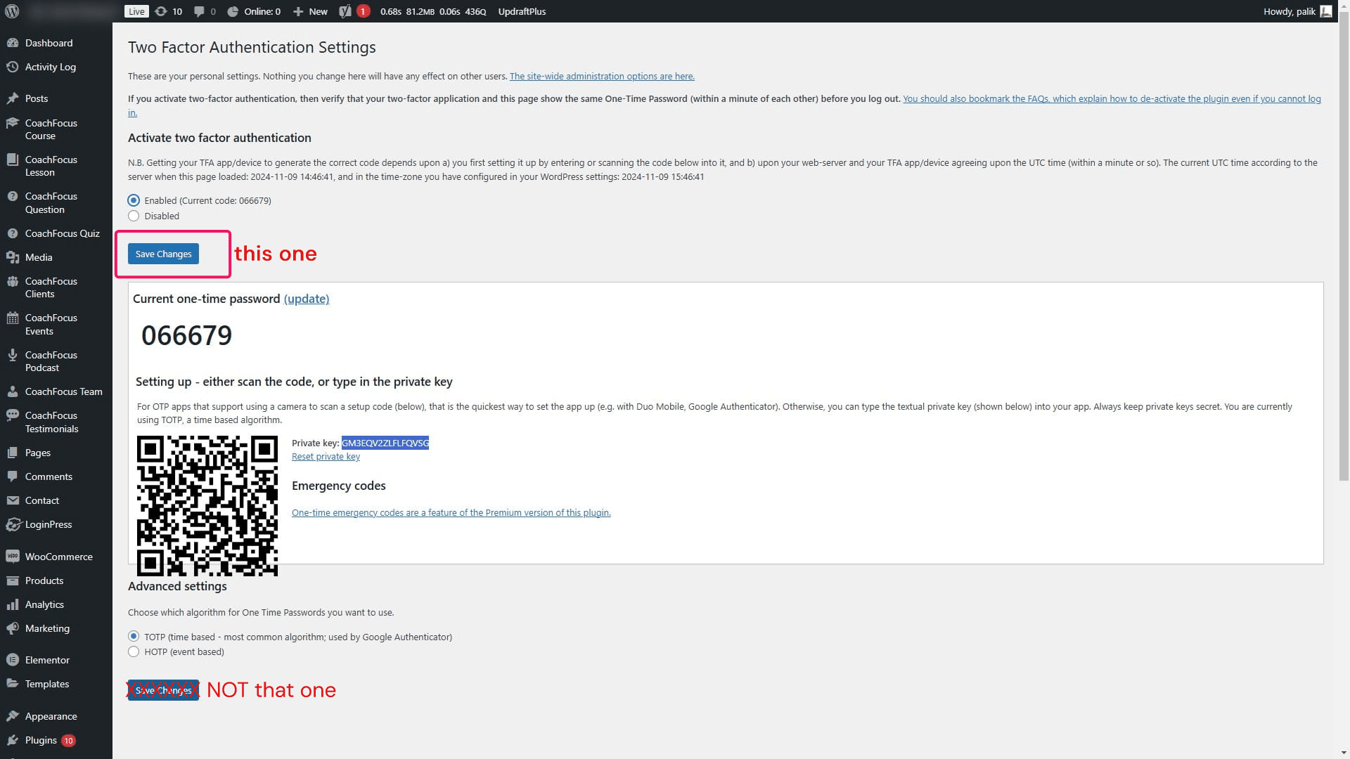 Click "Save changes" (IMPORTANT - use button that is over the QR code, not the one on the bottom of the page)
