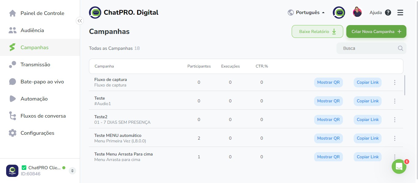 Click on "Criar Nova Campanha"