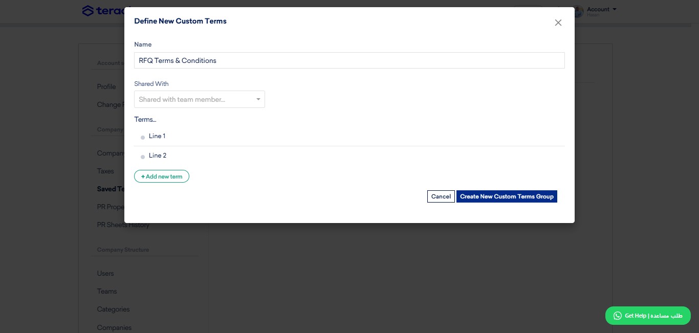 Click on "Create New Custom Terms Group", to save.