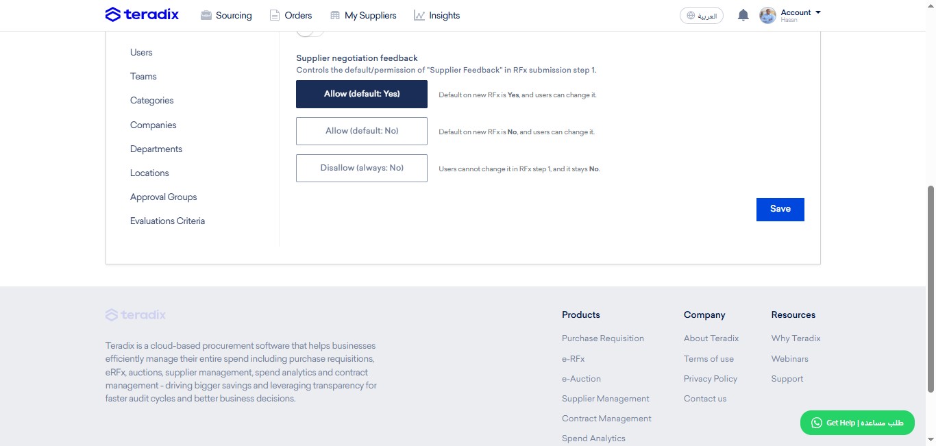 Supplier Negotiation Feedback: a feature enables your supplier to see whether competitive their price (total and item-level) or not.
Supplier Negotiation Feedback Enabled by default.