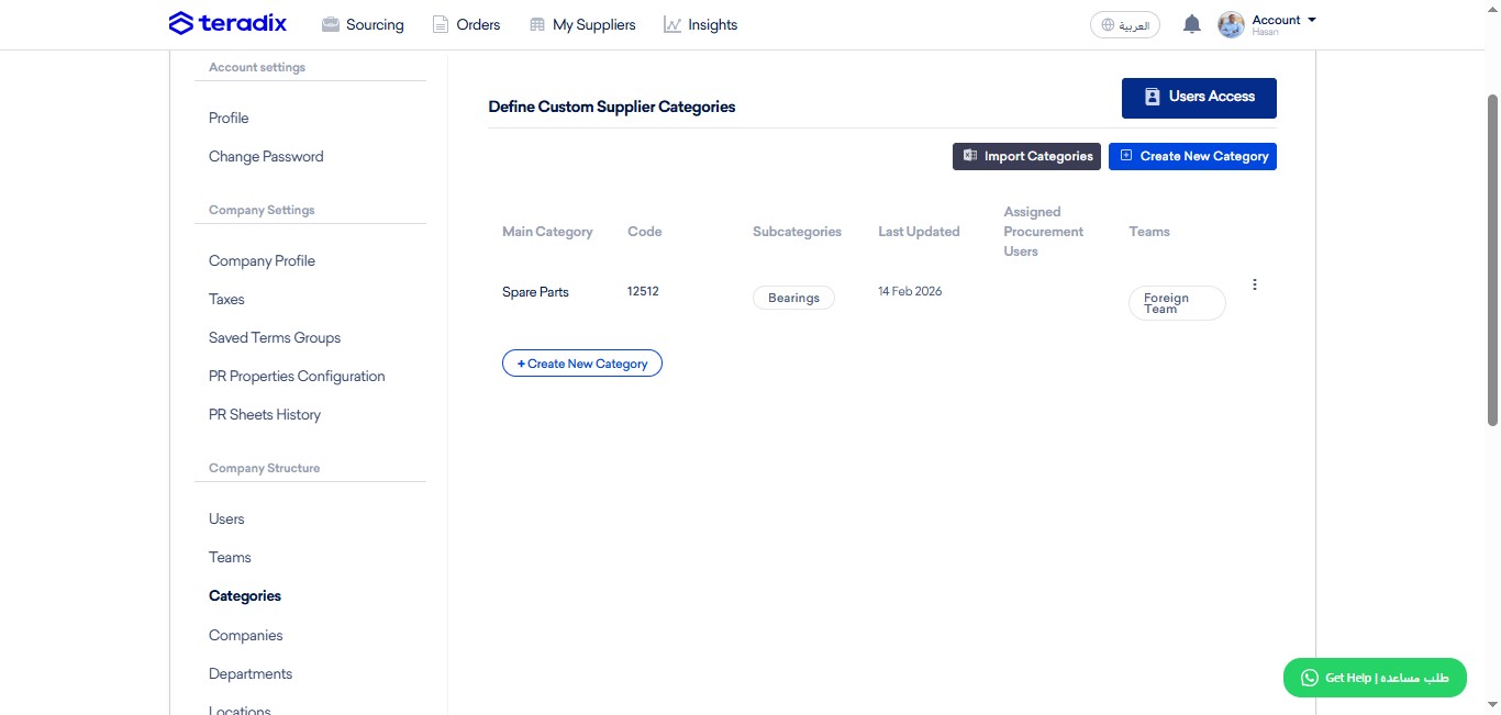 Click on "Users Access"; in order to provide access for users to categories selectively.