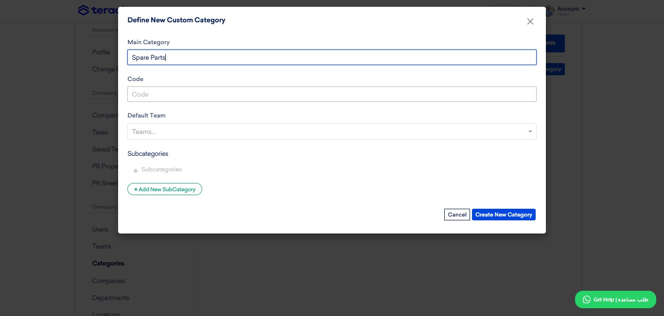 Optionally, add a (ERP) code to your category.