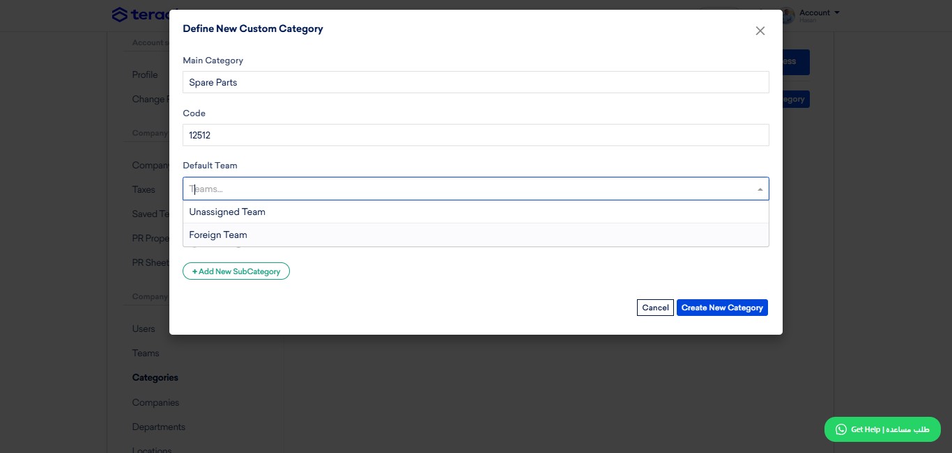 Optionally, click here assign default team for this category.