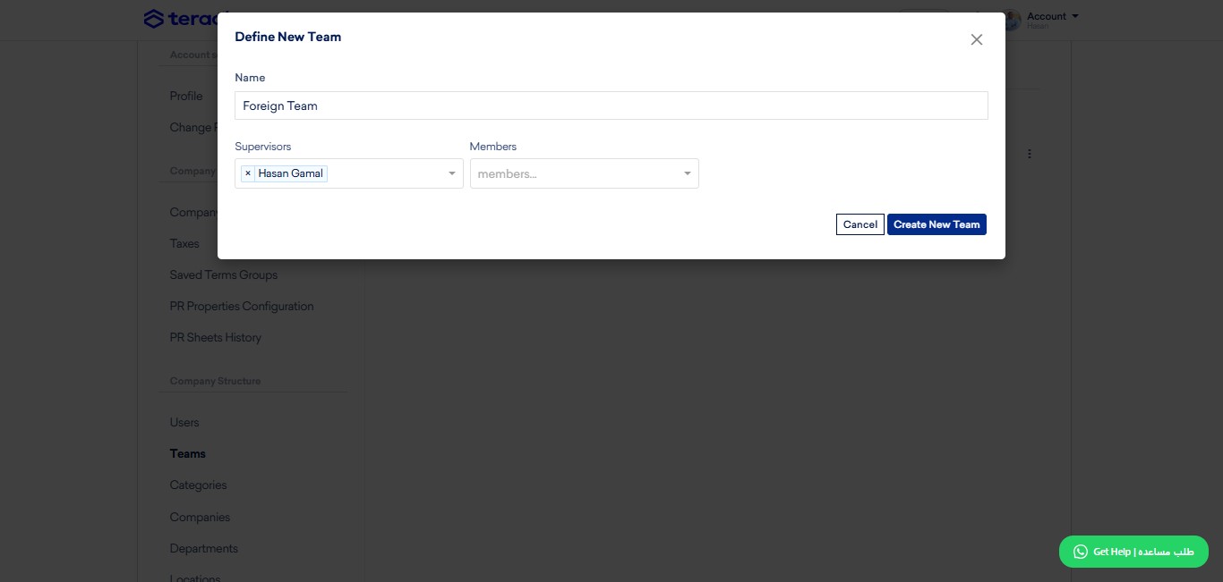 Click on "Create New Team" to save changes.
