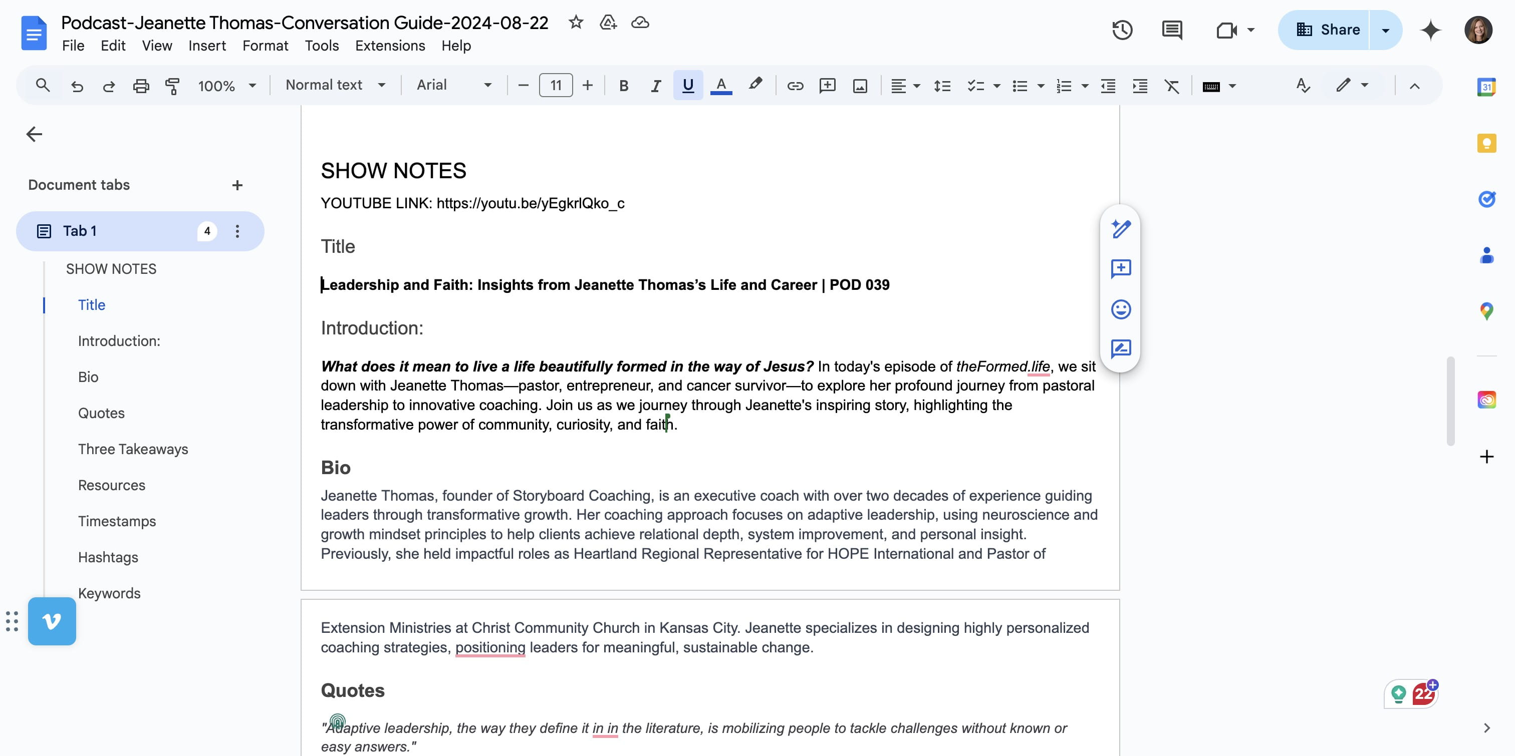 USE the Google Doc of Show Notes to copy and paste the Title and Intro Paragraph into the PODCAST Homepage