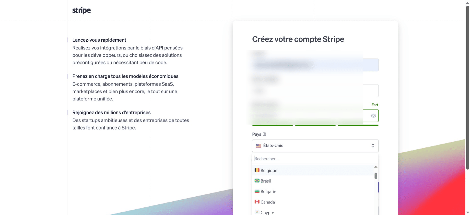 Choisissez votre pays.