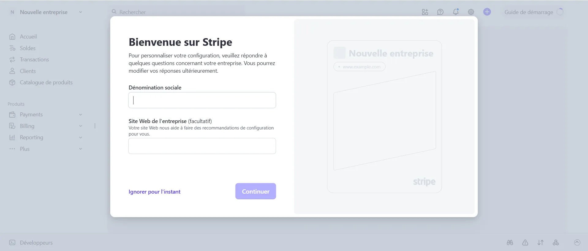 Communiquez le nom officiel de votre l’entreprise ou nom et prénom si particulier à votre première connexion.