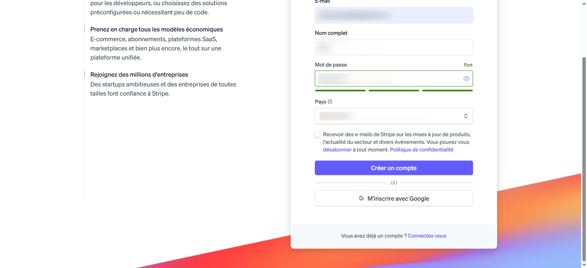 Cliquez sur Créer un compte pour valider.