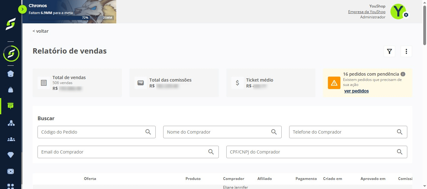 Na página principal de Chargebacks, clique em "Ver pedidos".