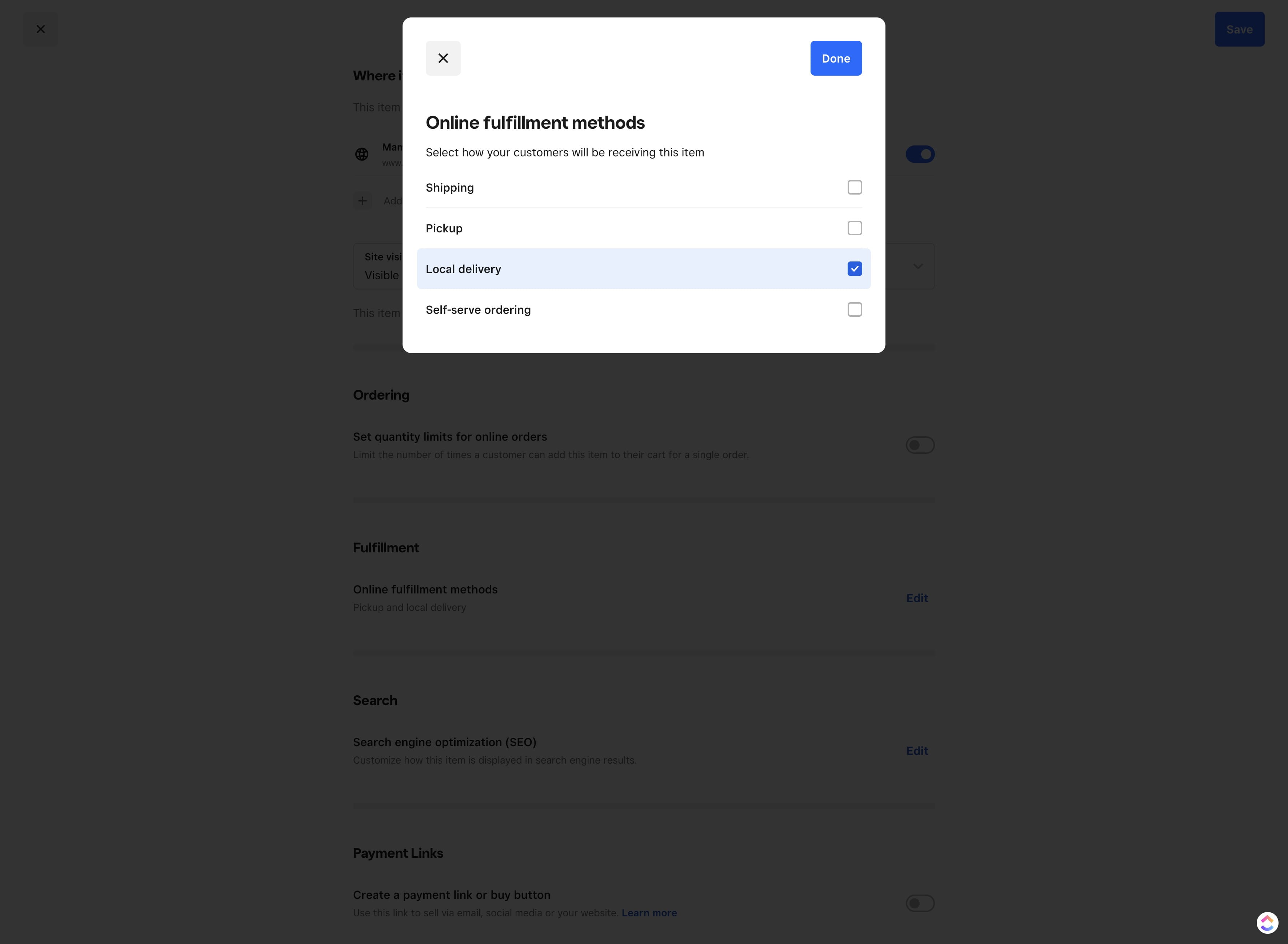 Click on "Local delivery" and turn OFF
