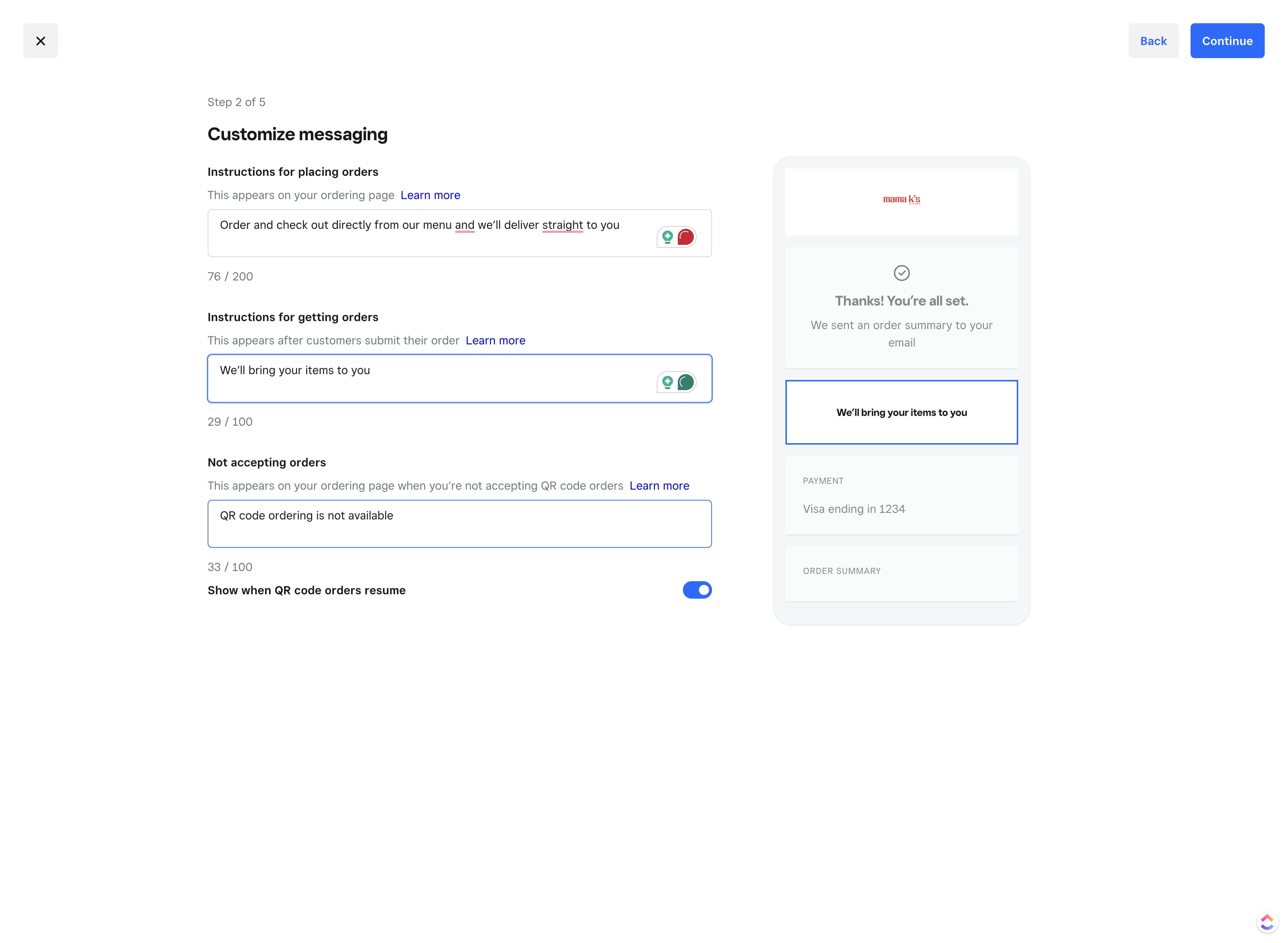 Click here set offline message