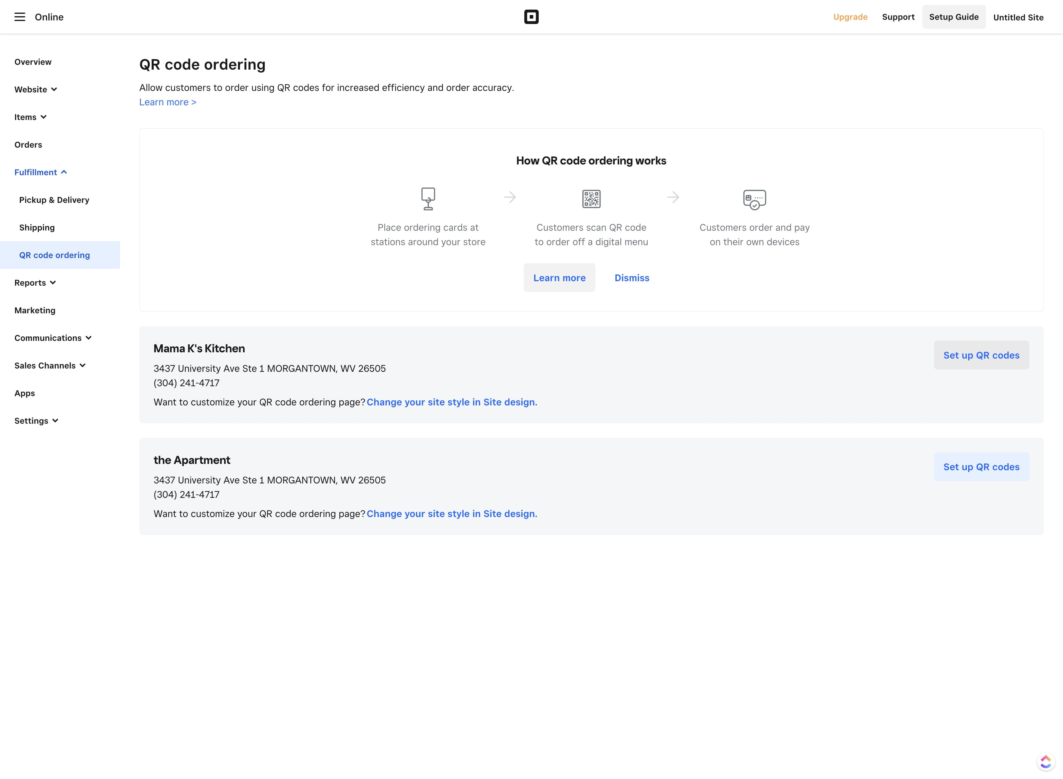 Click on "Set up QR codes"