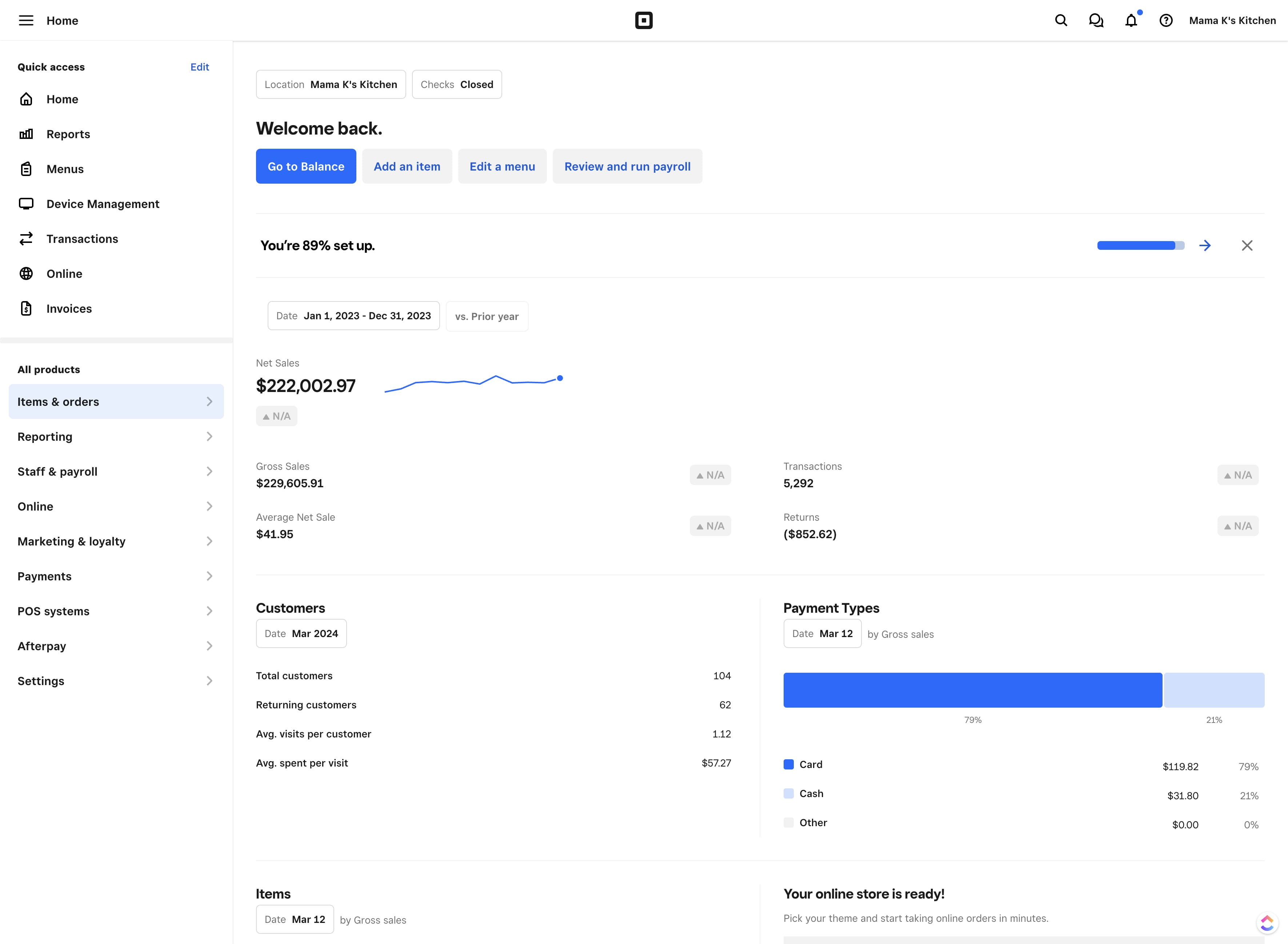 Click "Items & Orders"