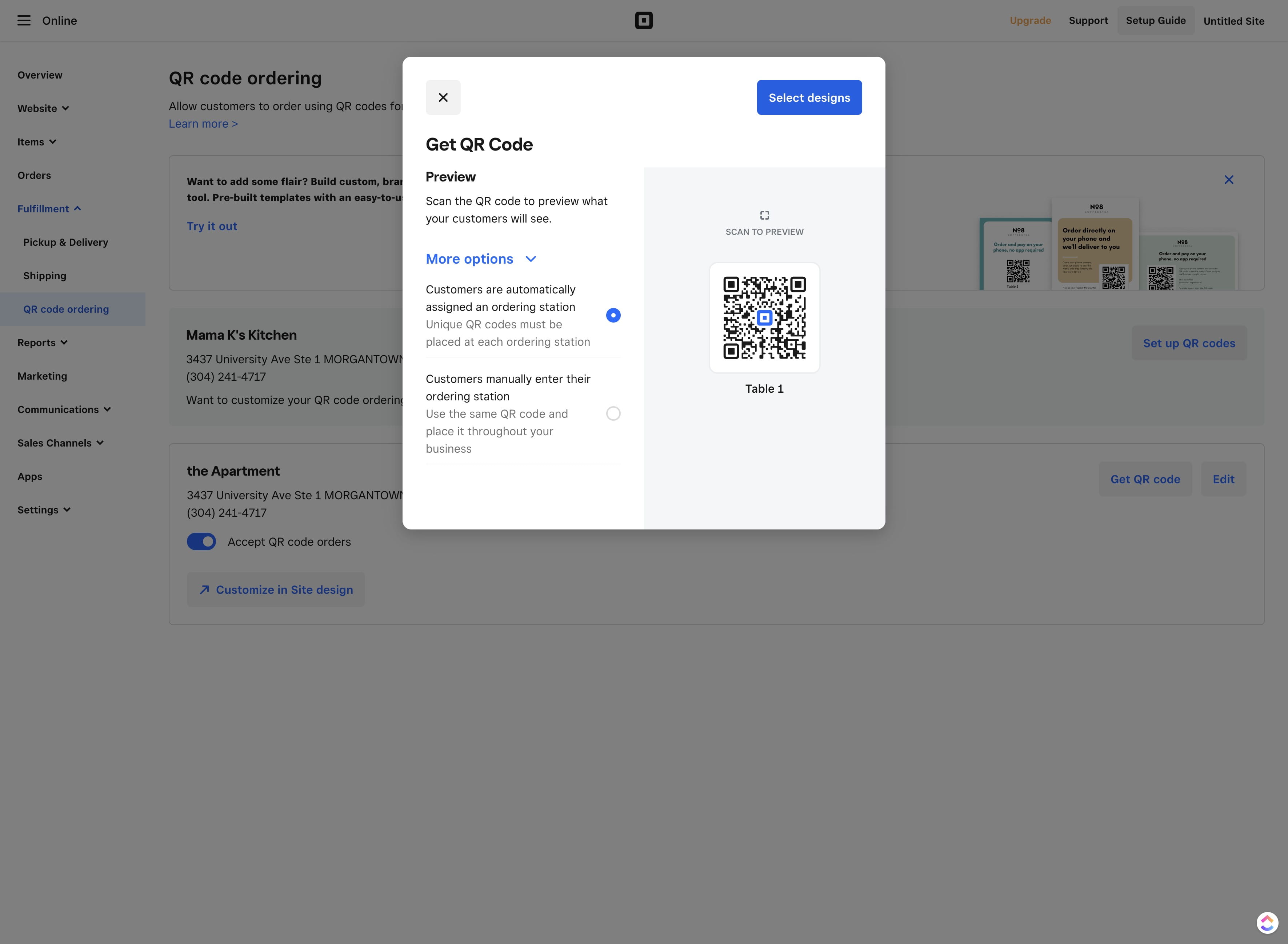 Click on "Select designs"