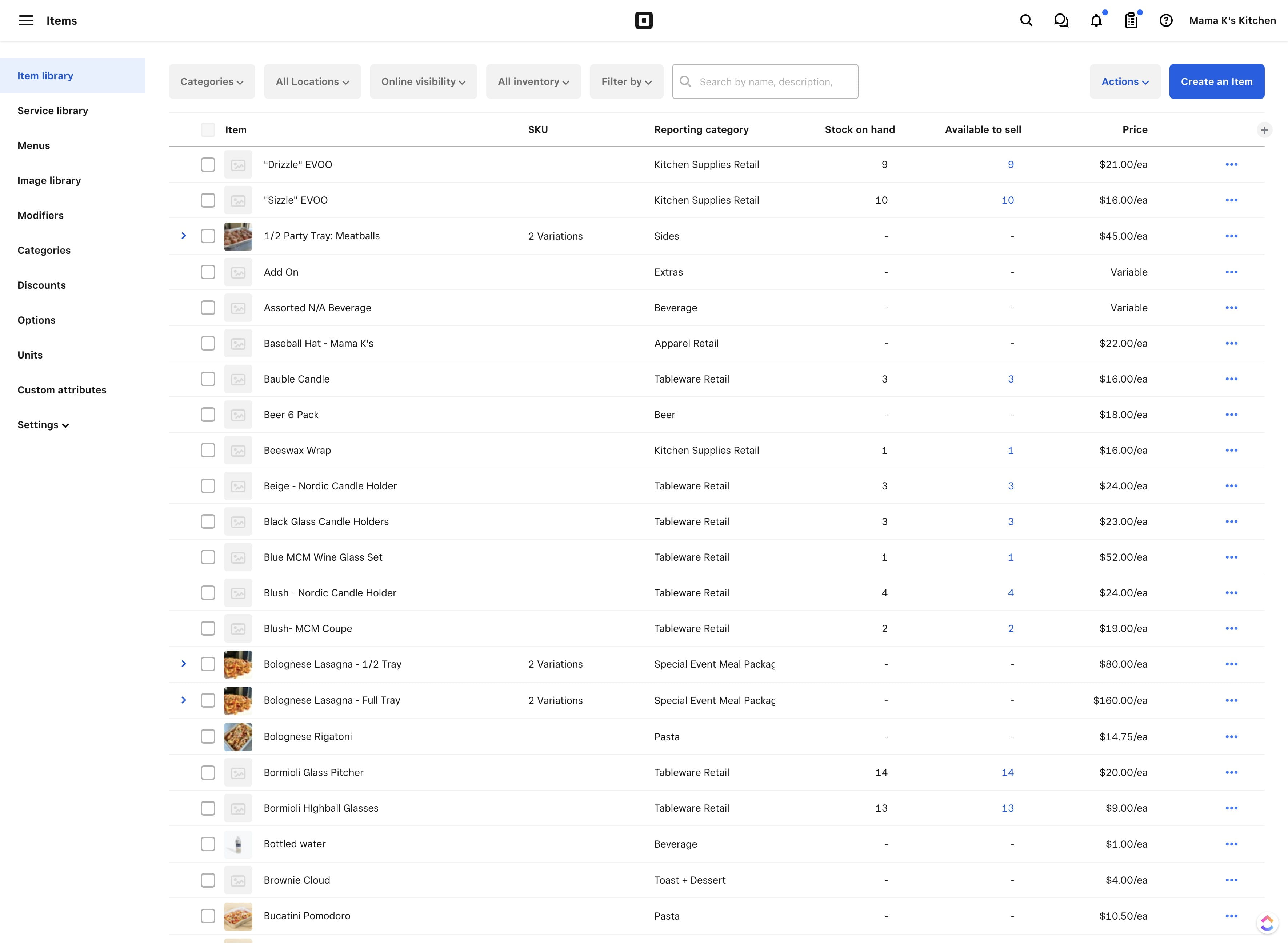 Click on "Create an Item"
