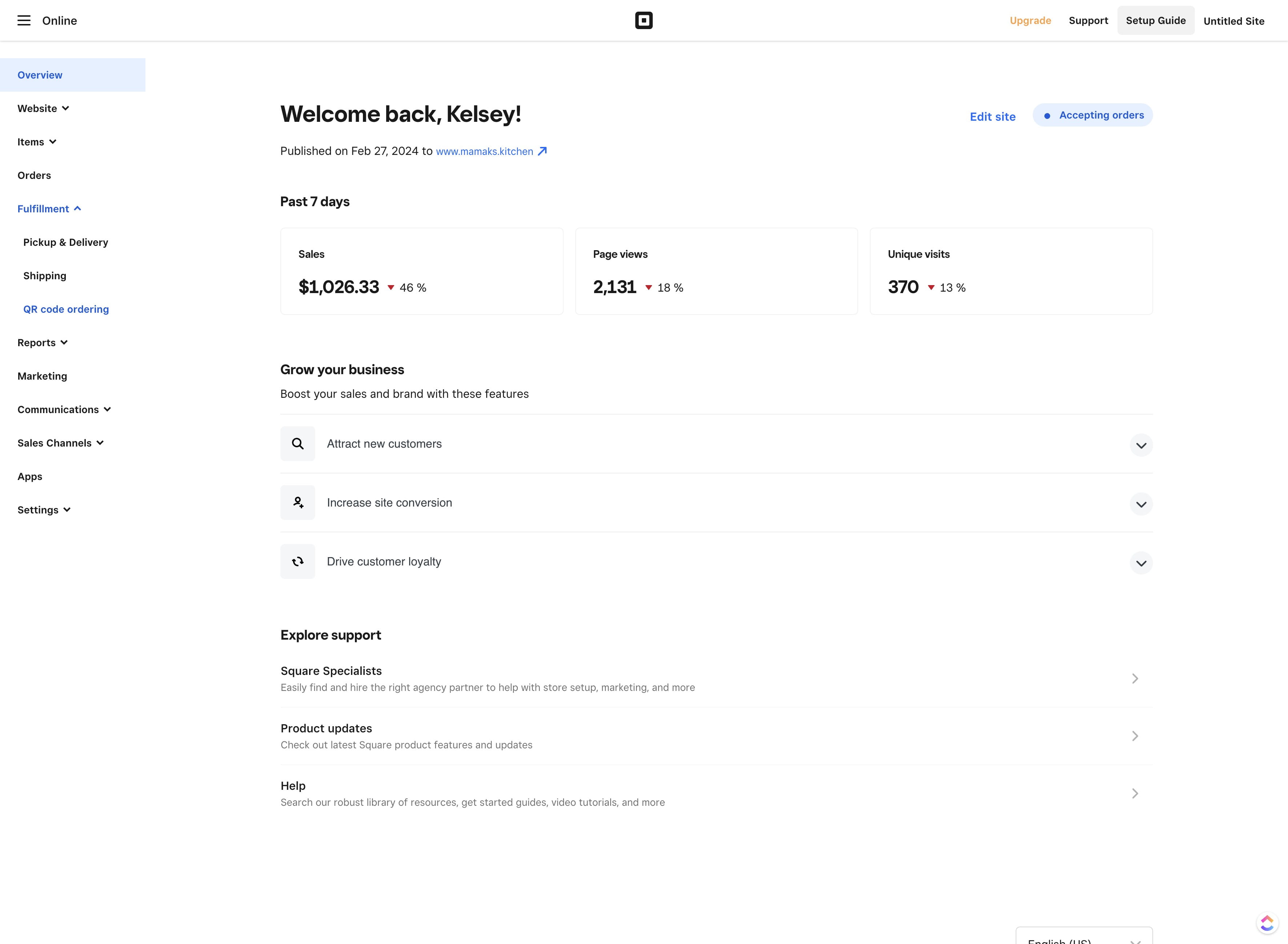 Click on "QR code ordering"