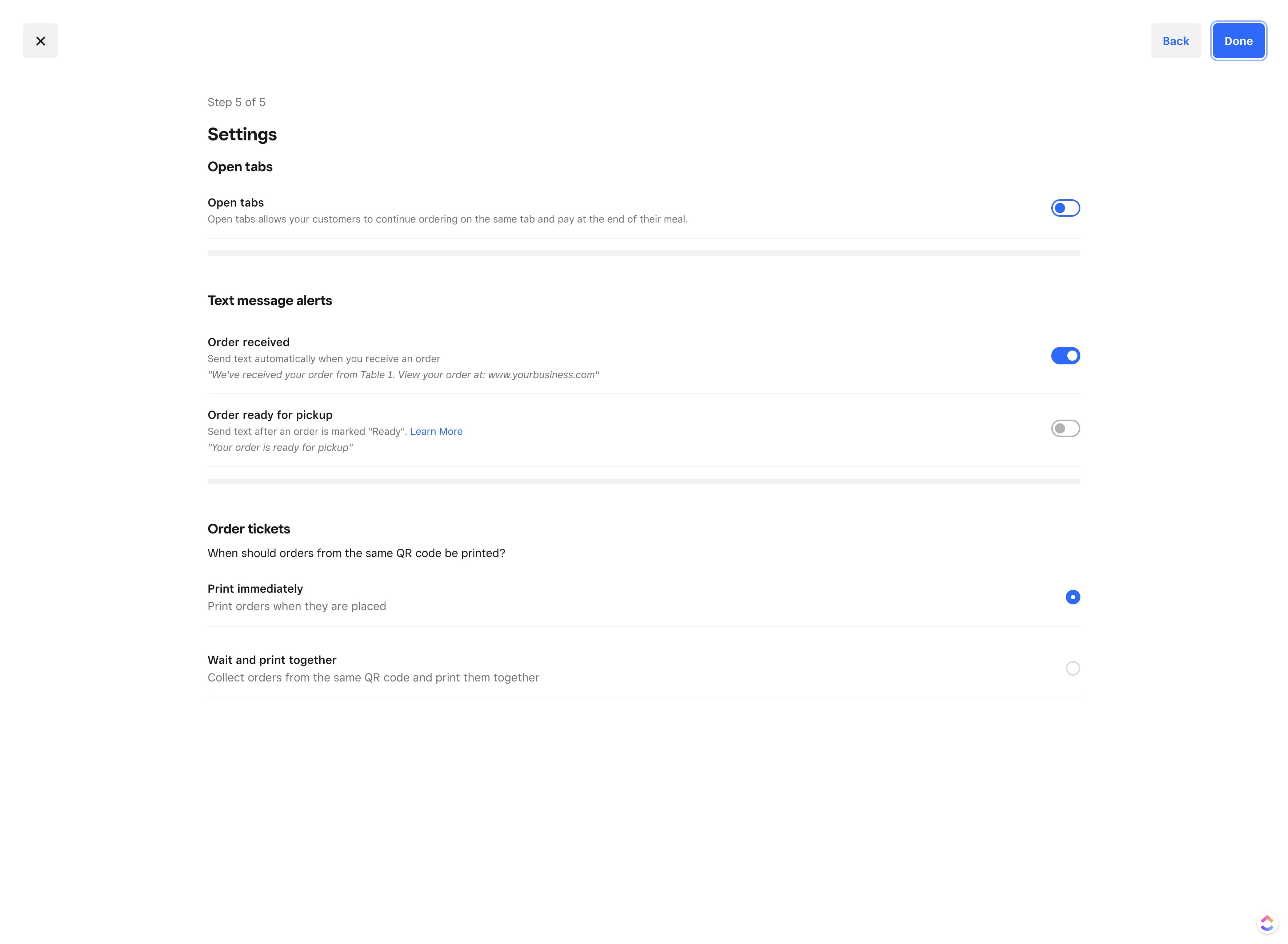 Click here if you'd like to turn on open tabs