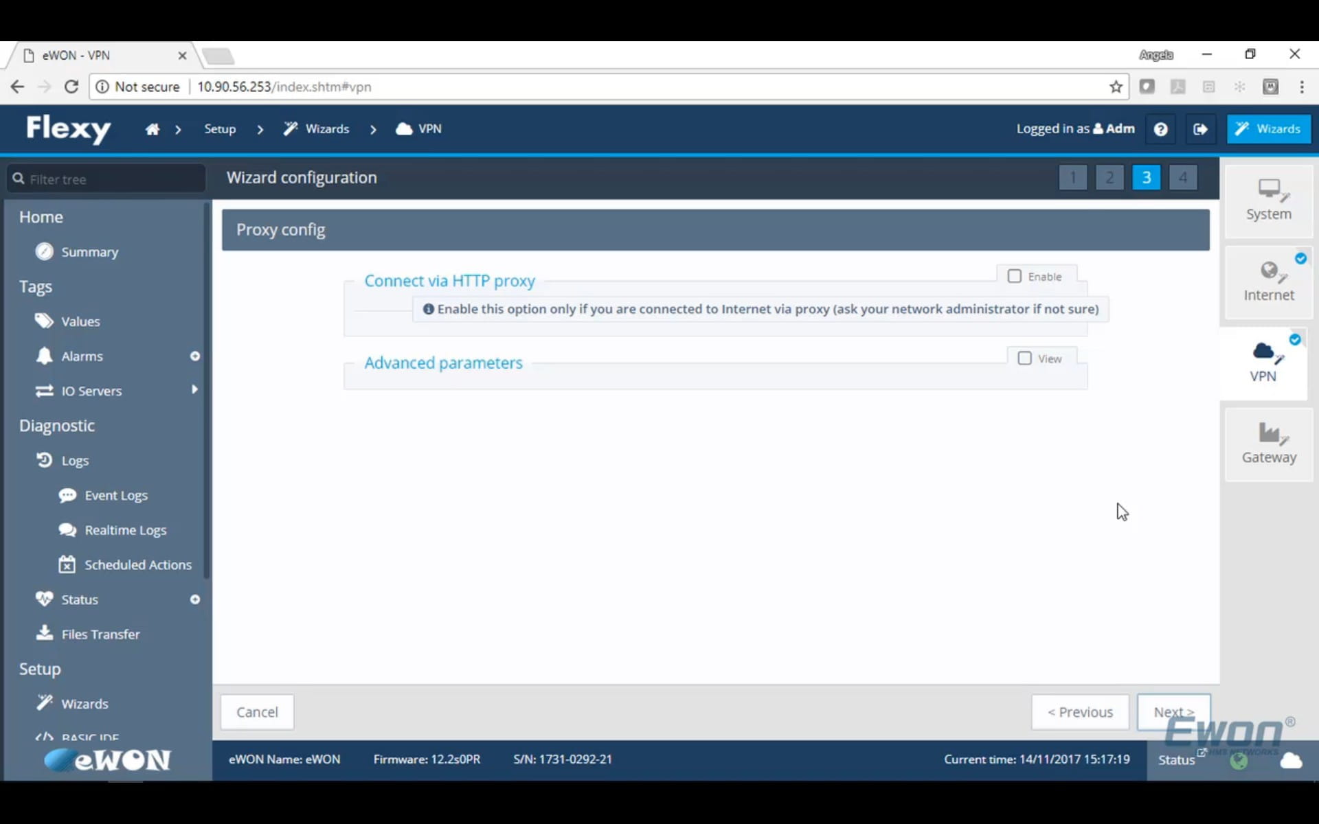 On Step 3 of the VPN Wizard, please enter in your Proxy settings, if you are using a proxy.  If not, continue.