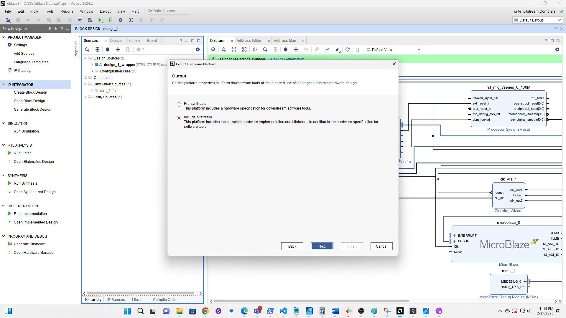 Select Include bitstream then click Next