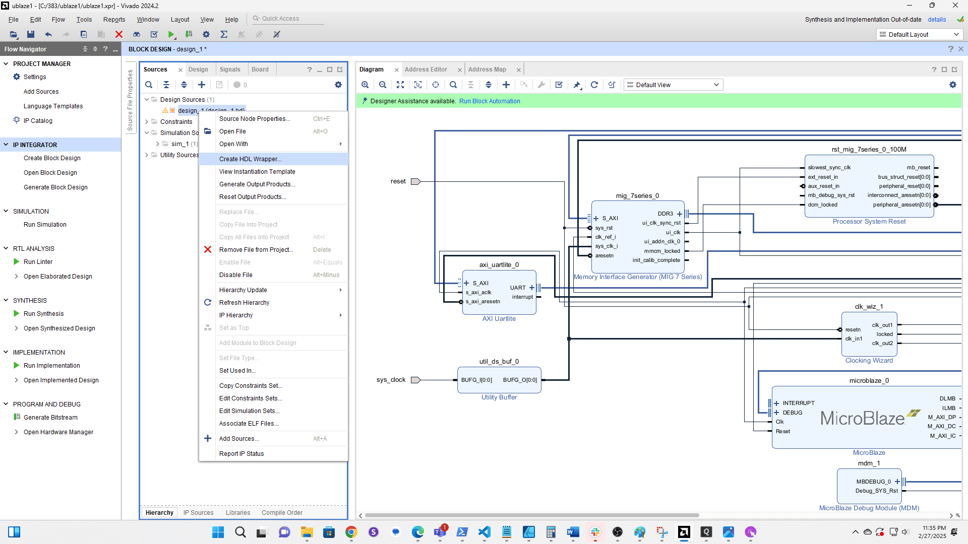 Choose Create HDL Wrapper