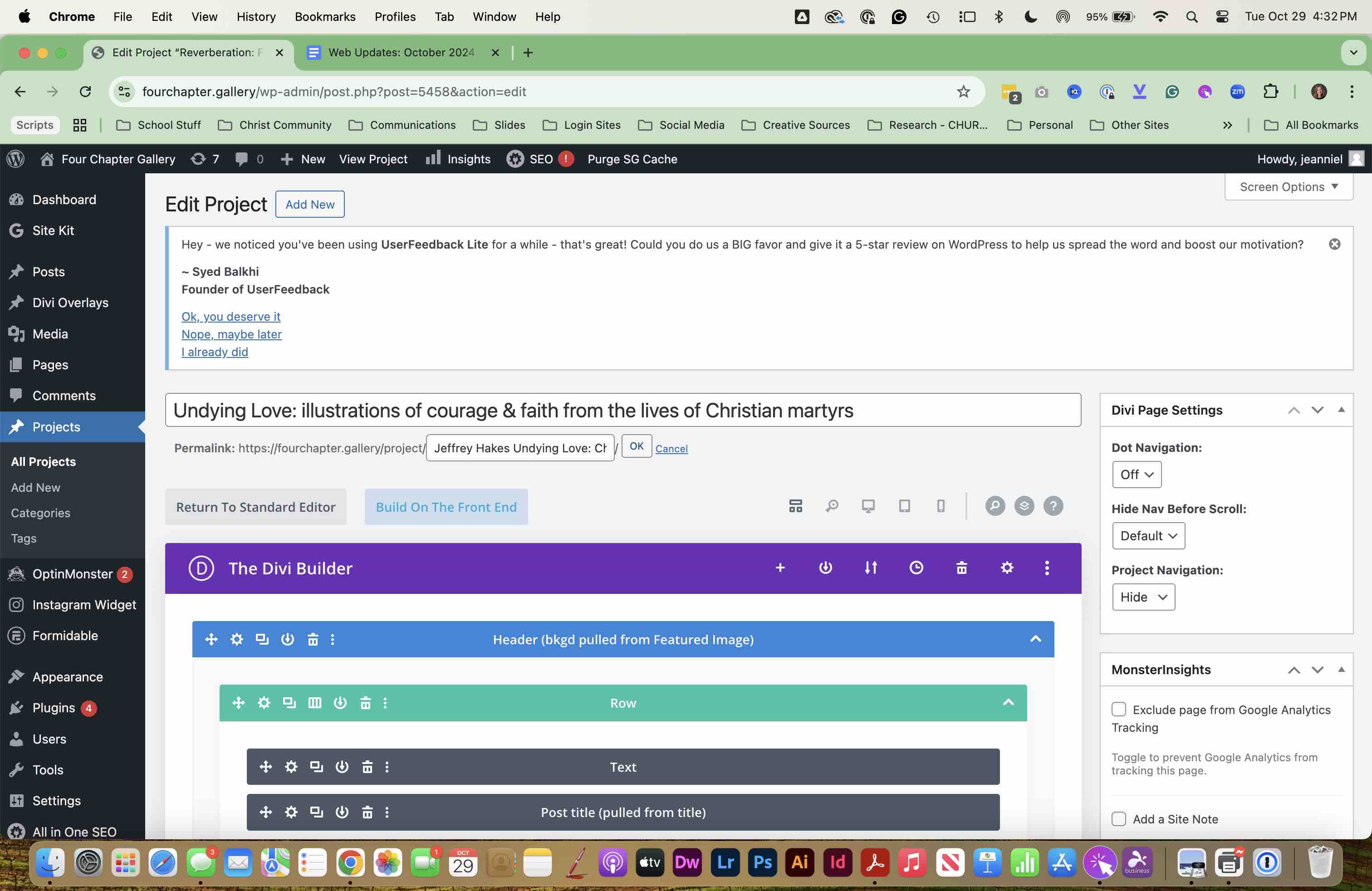 Also UPDATE and shorten the PERMALINK to coordinate with the exhibit title or artist.