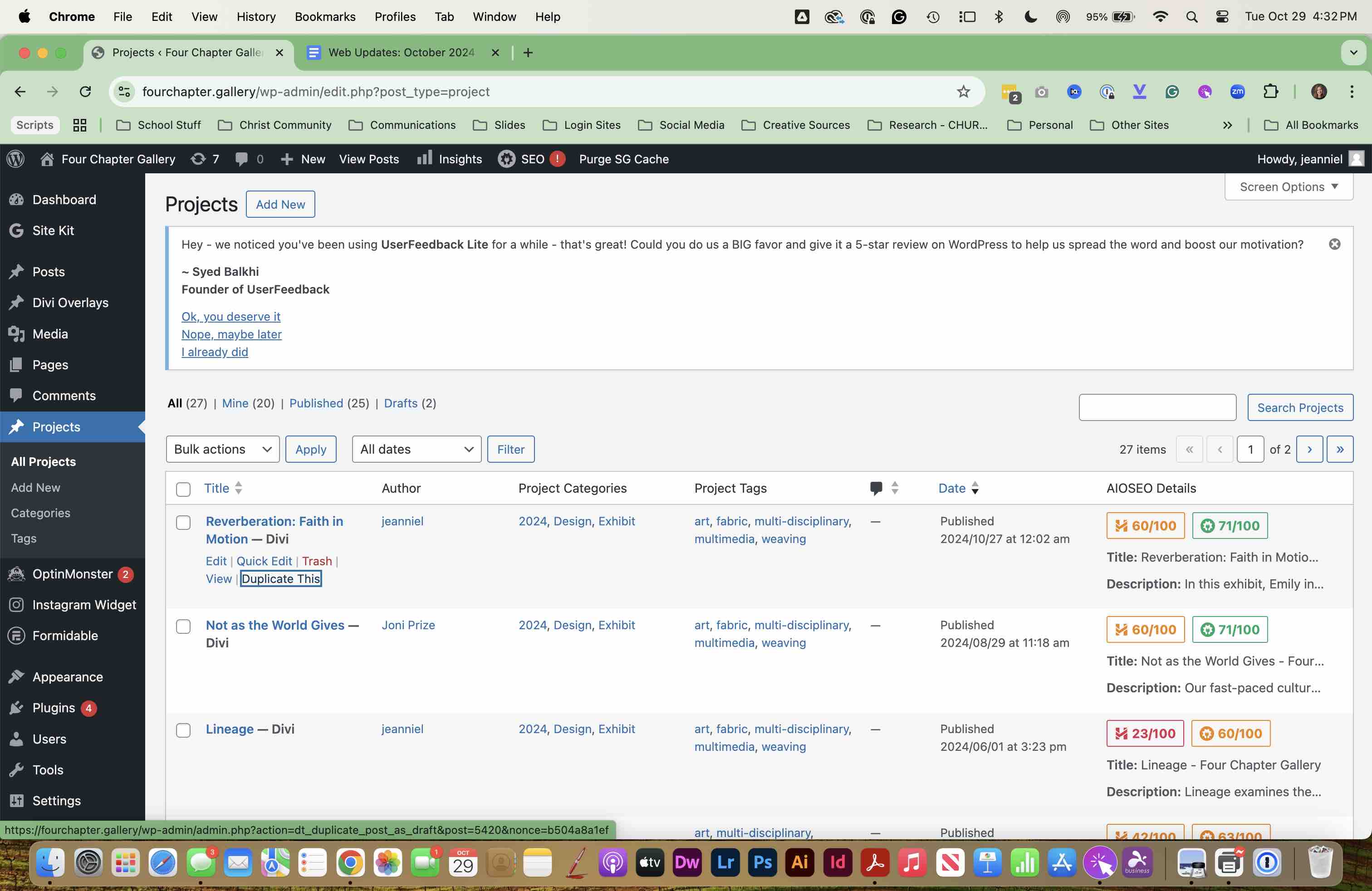 SELECT and exisitng project and DUPLICATE THIS page.
