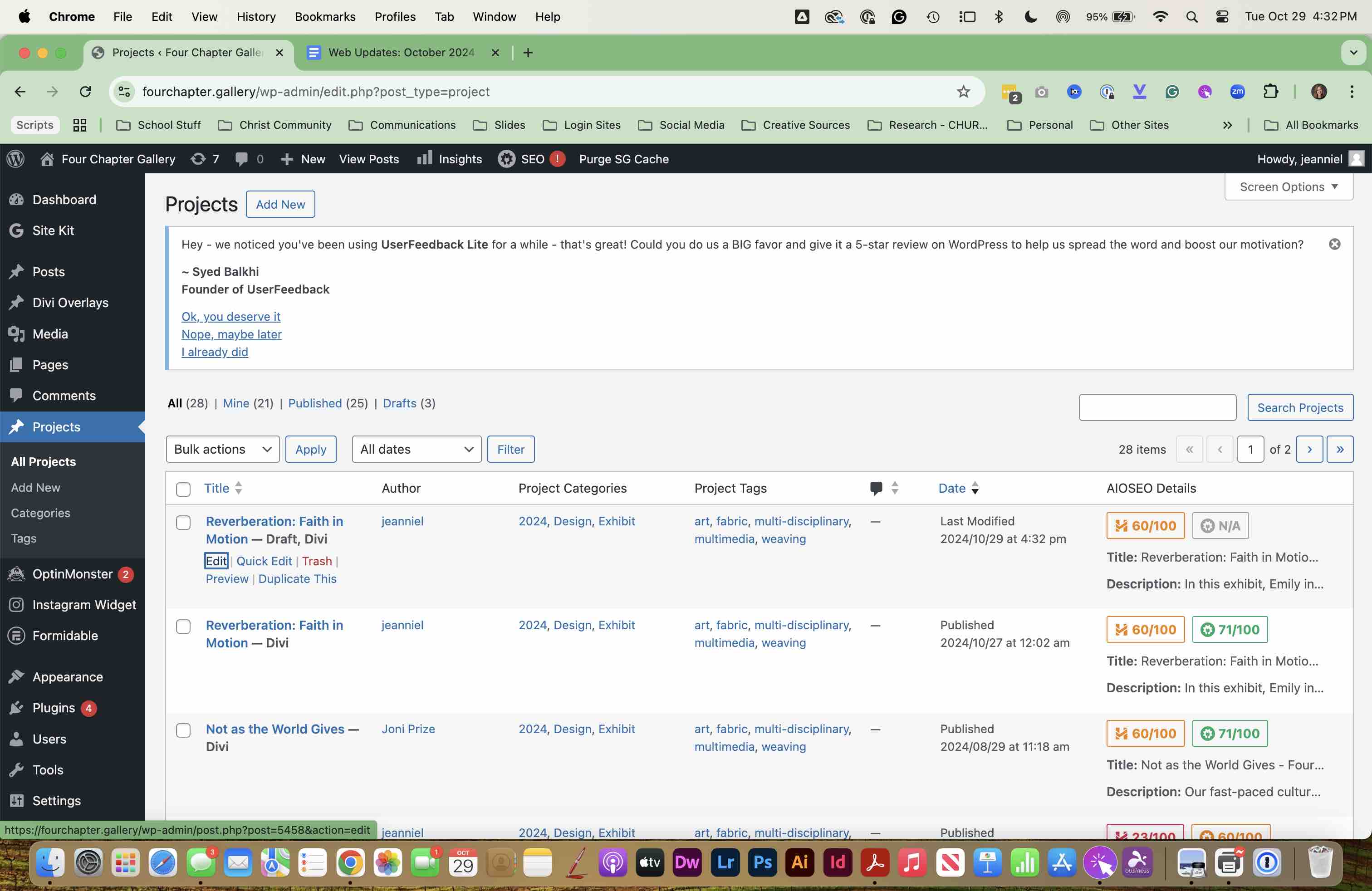 SELECT the duplicated project to edit and update it.