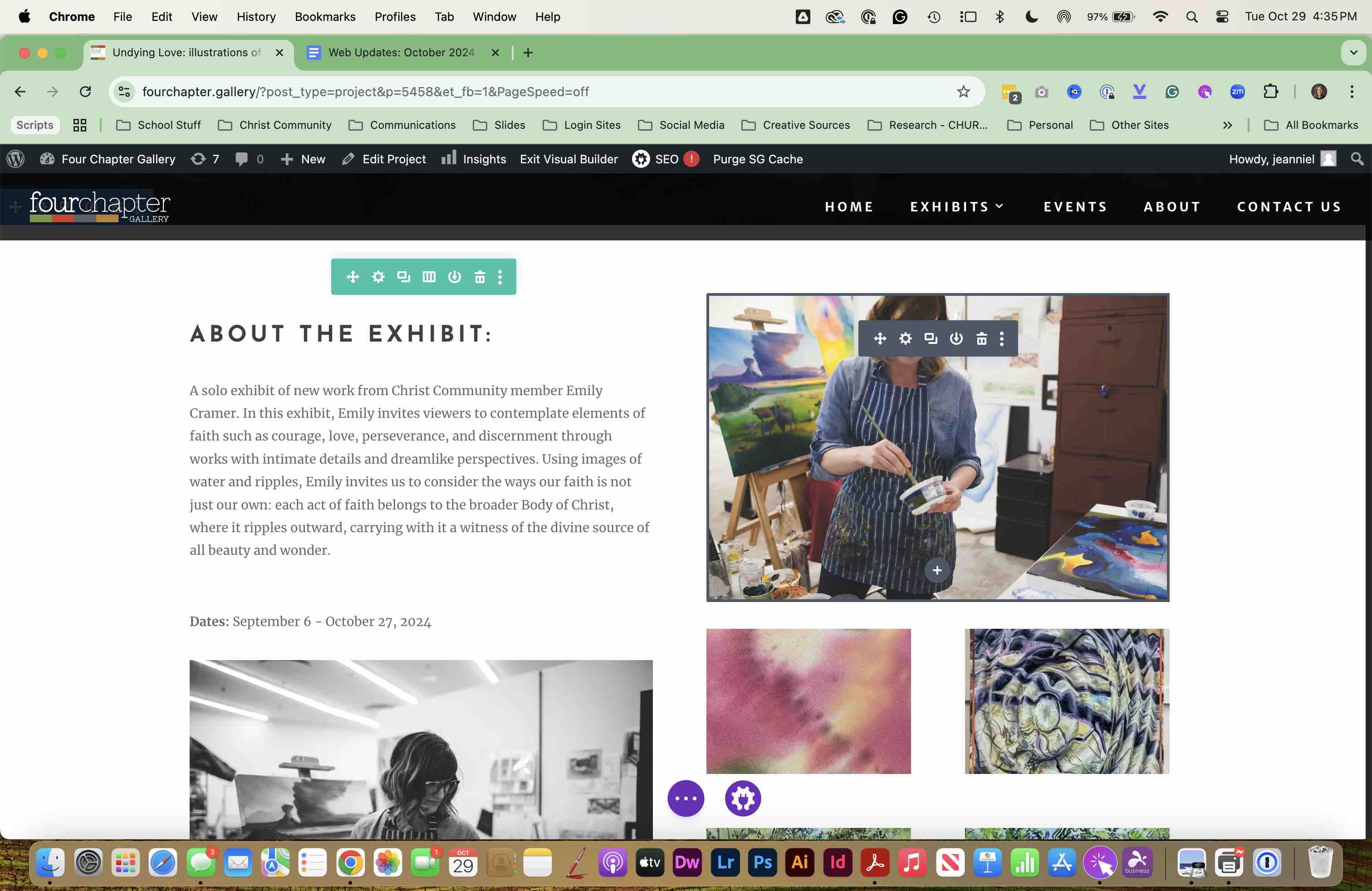 Update the IMAGES, TEXT CONTENT and GALLERY for this new exhibit.
SAVE the page.