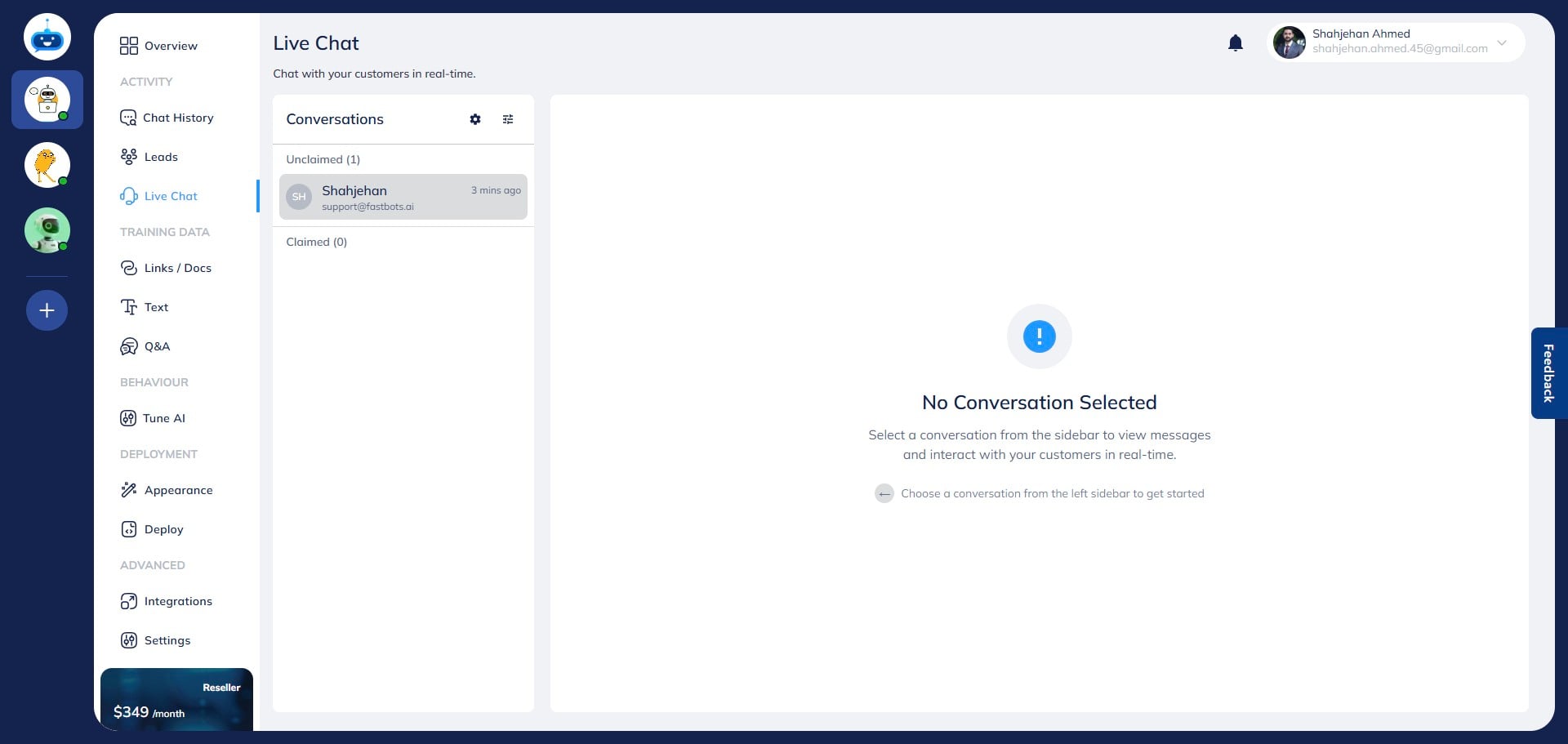 The new chat will appear in the **Unclaimed** section of the Live Chat page for the agents.