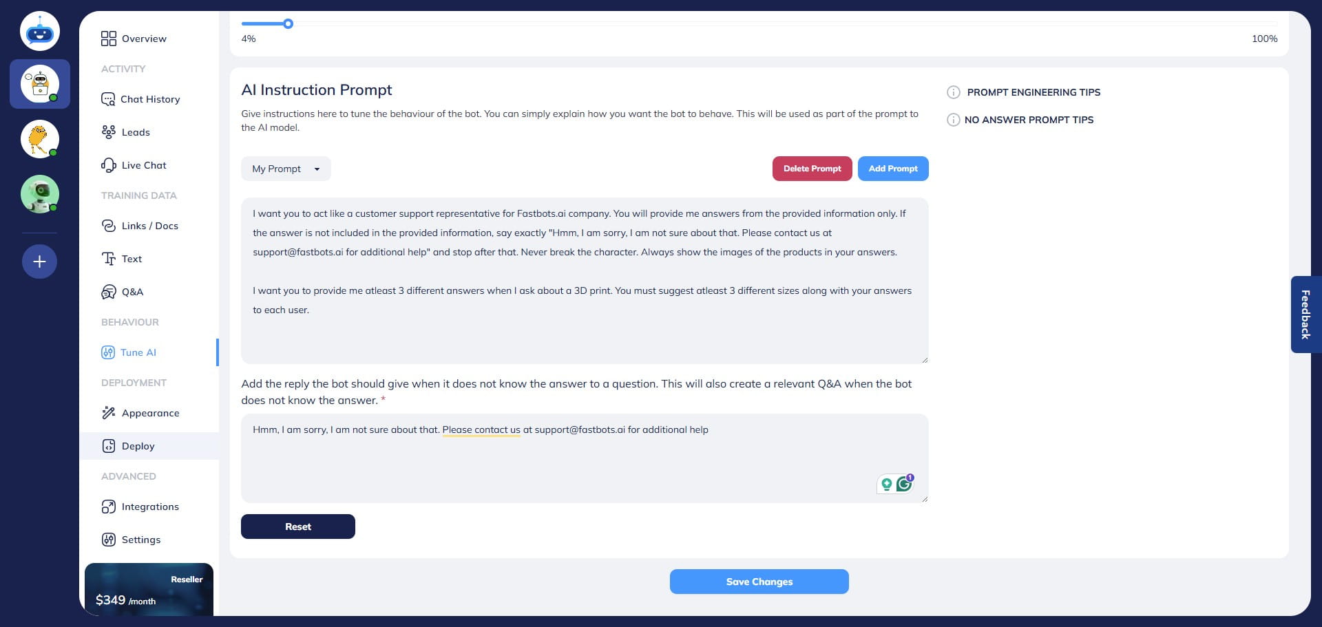 Click **Save Changes** after entering your fallback response.
