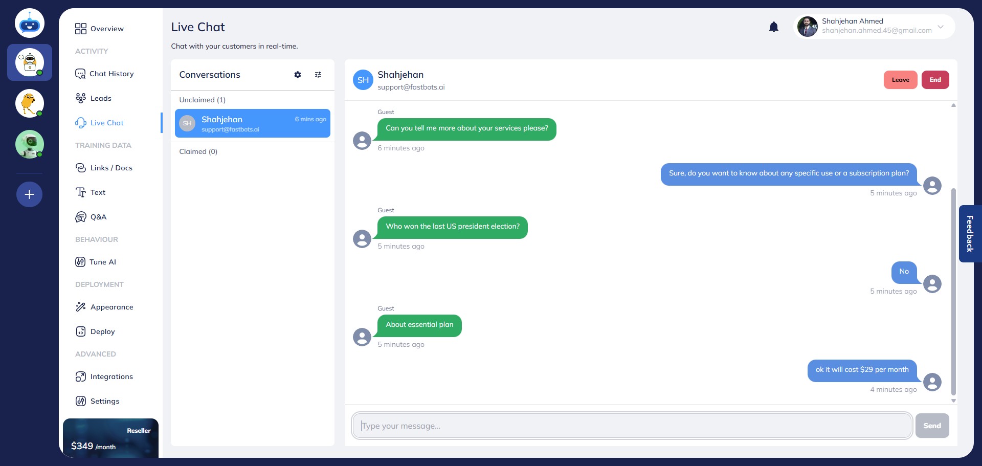 To end a session permanently, click the **End** button.