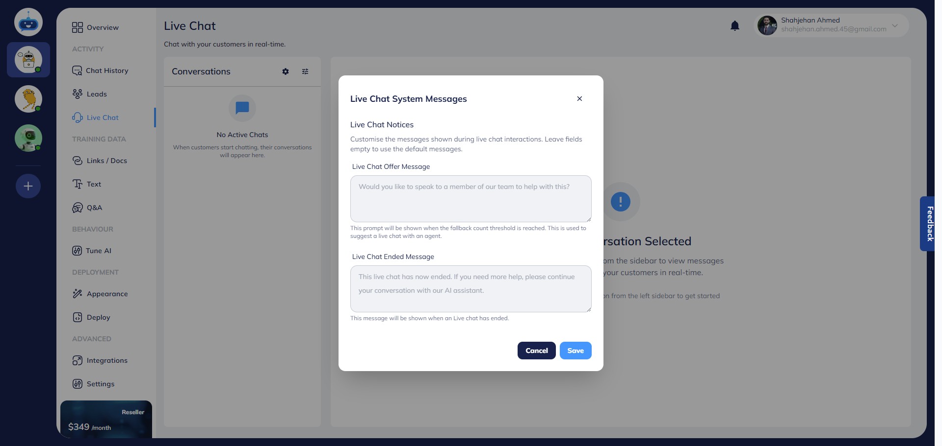 Here, you can personalize the messages displayed while a chat is being transferred and after the session ends.