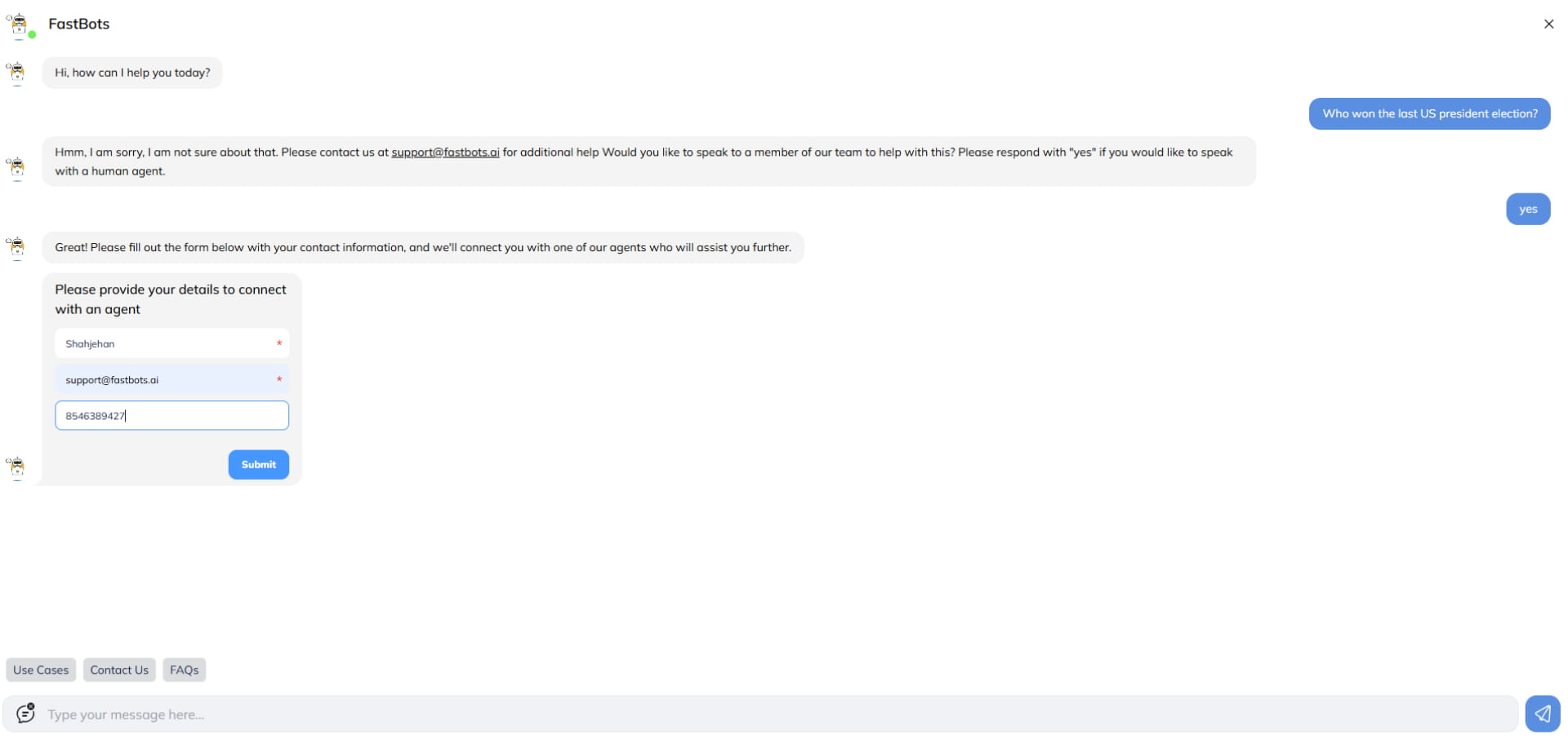 Have the user complete the form and click **Submit**.