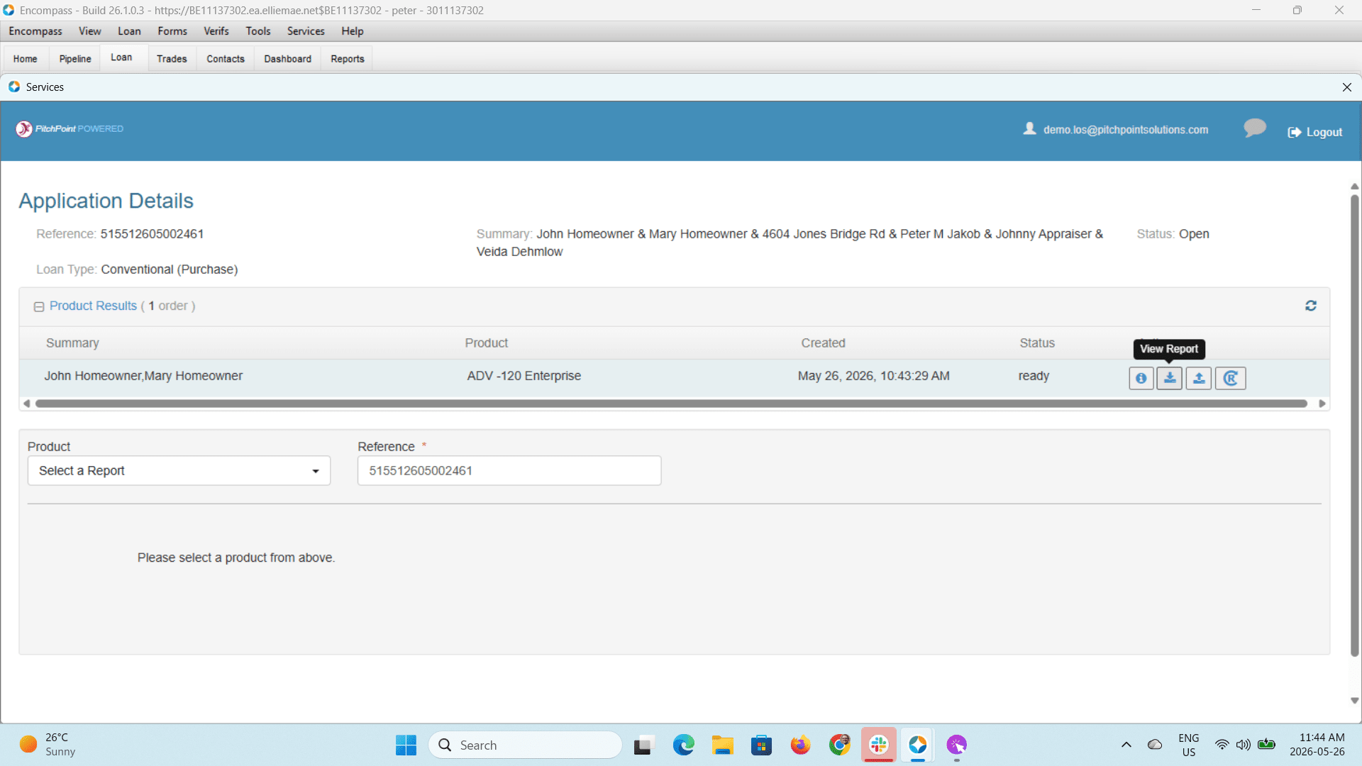 **Report View**
To view and download a copy of the report press the second action button.
