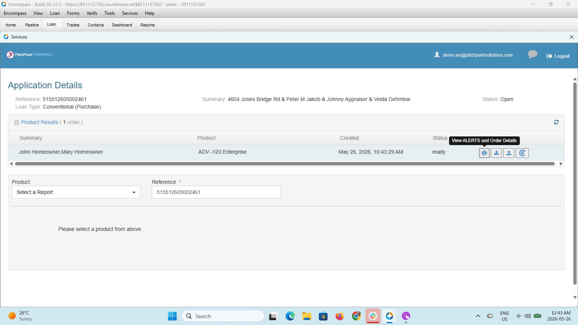 ### Viewing Validation Results
Once the findings are complete you will have options to; view the findings, view the report, and return the report to the Encompass eFolder.
The first action button **<i>** will open the results view.