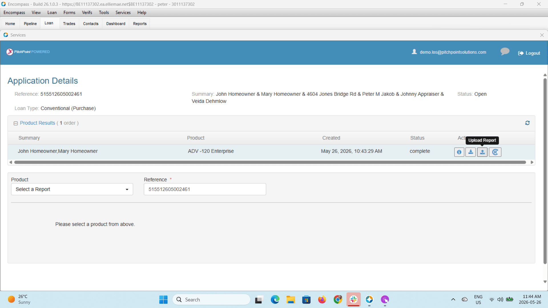 ### Encompass eFolder Uploads
Use the third action button to upload the ADV report to your loan eFolder.
