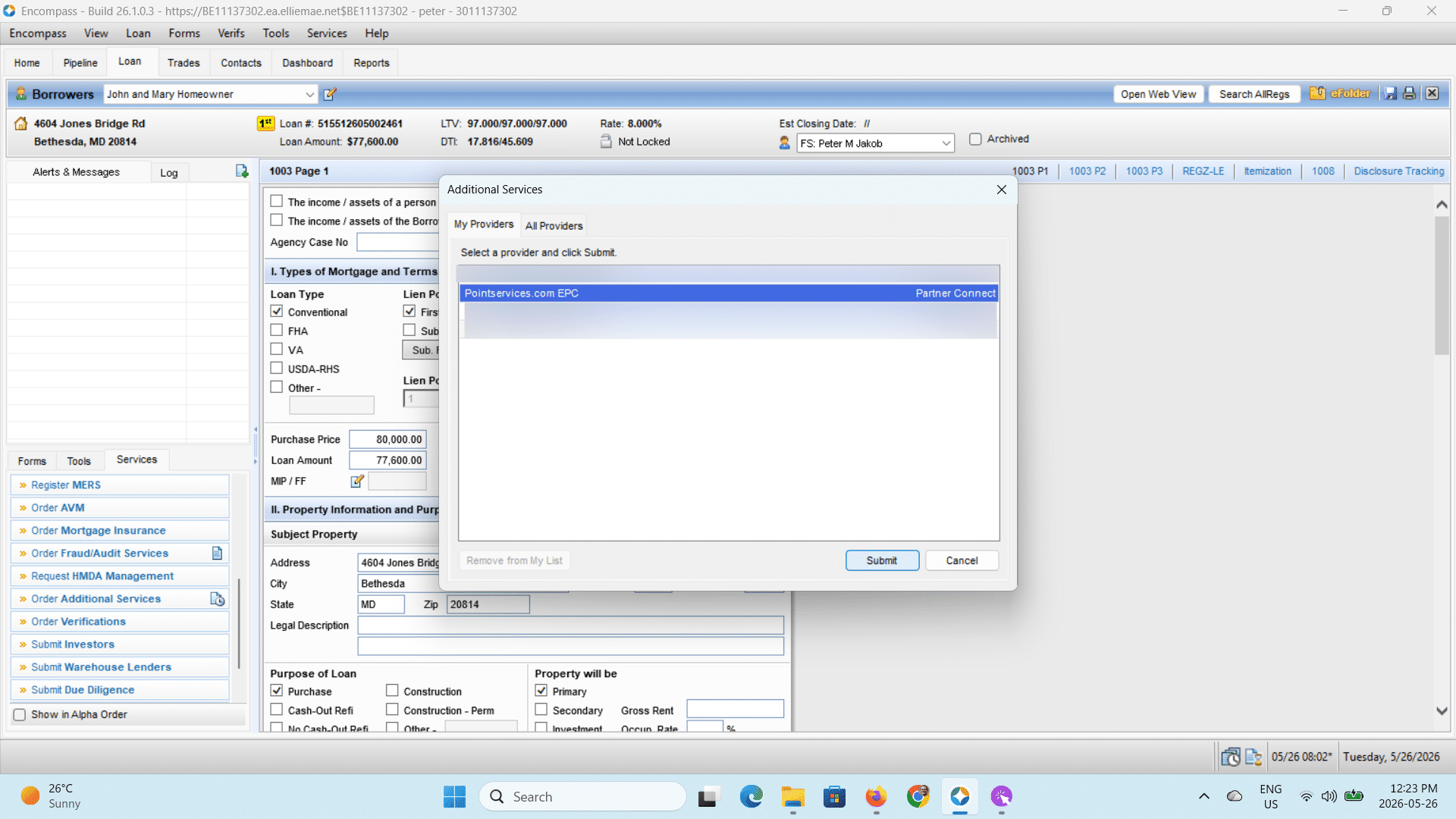 ### Clearing Alerts
Open the PitchPoint tab the same way as you did when you placed the order using <Additional Services> and the <Pointservices.com EPC> options.
