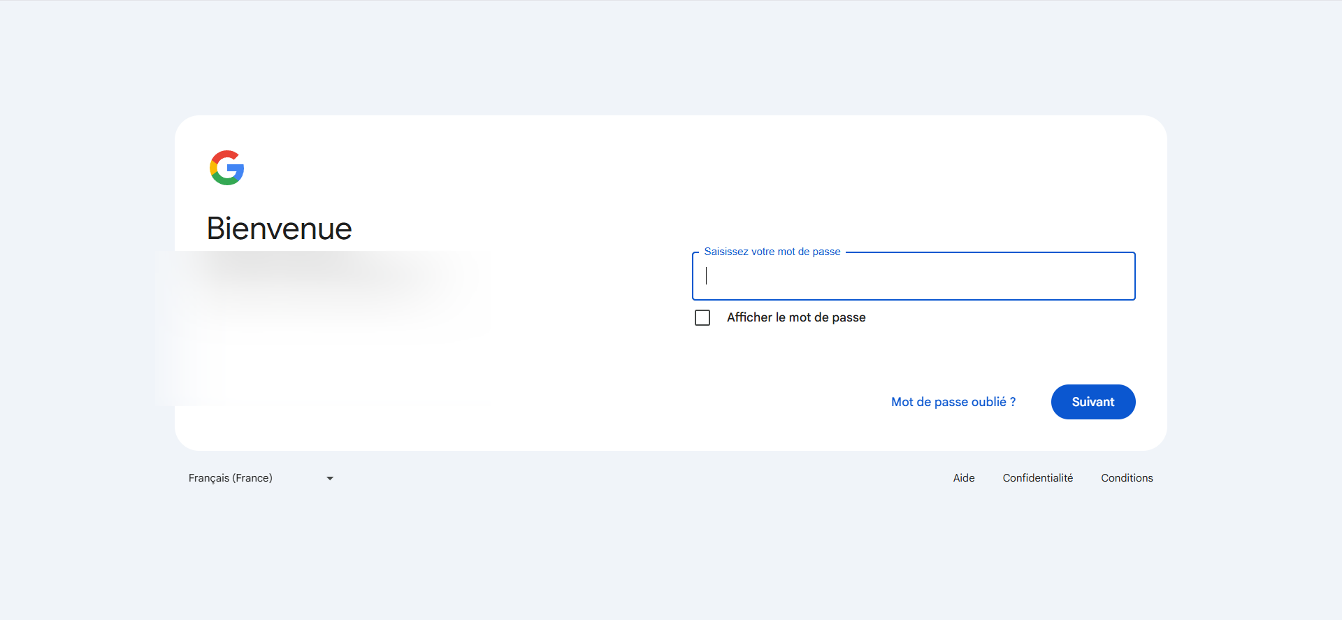 Entrez votre mot de passe.