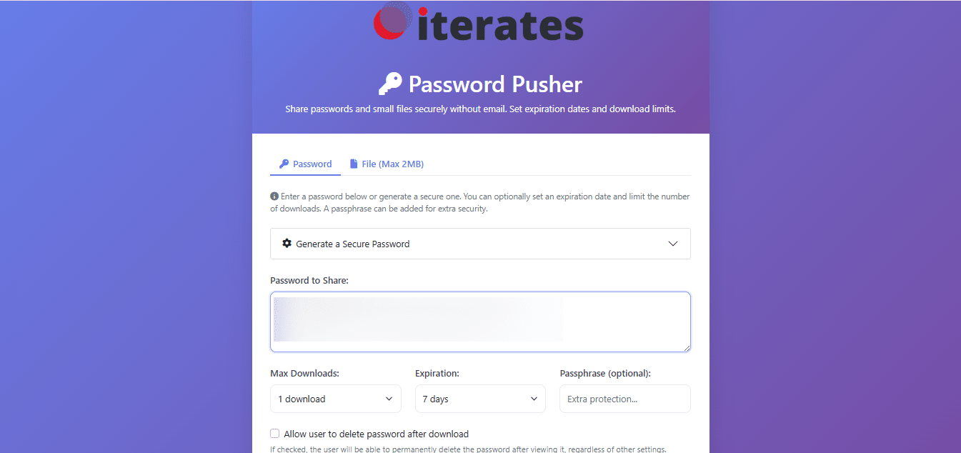 Copier votre clé api dans la section ''password to share''
