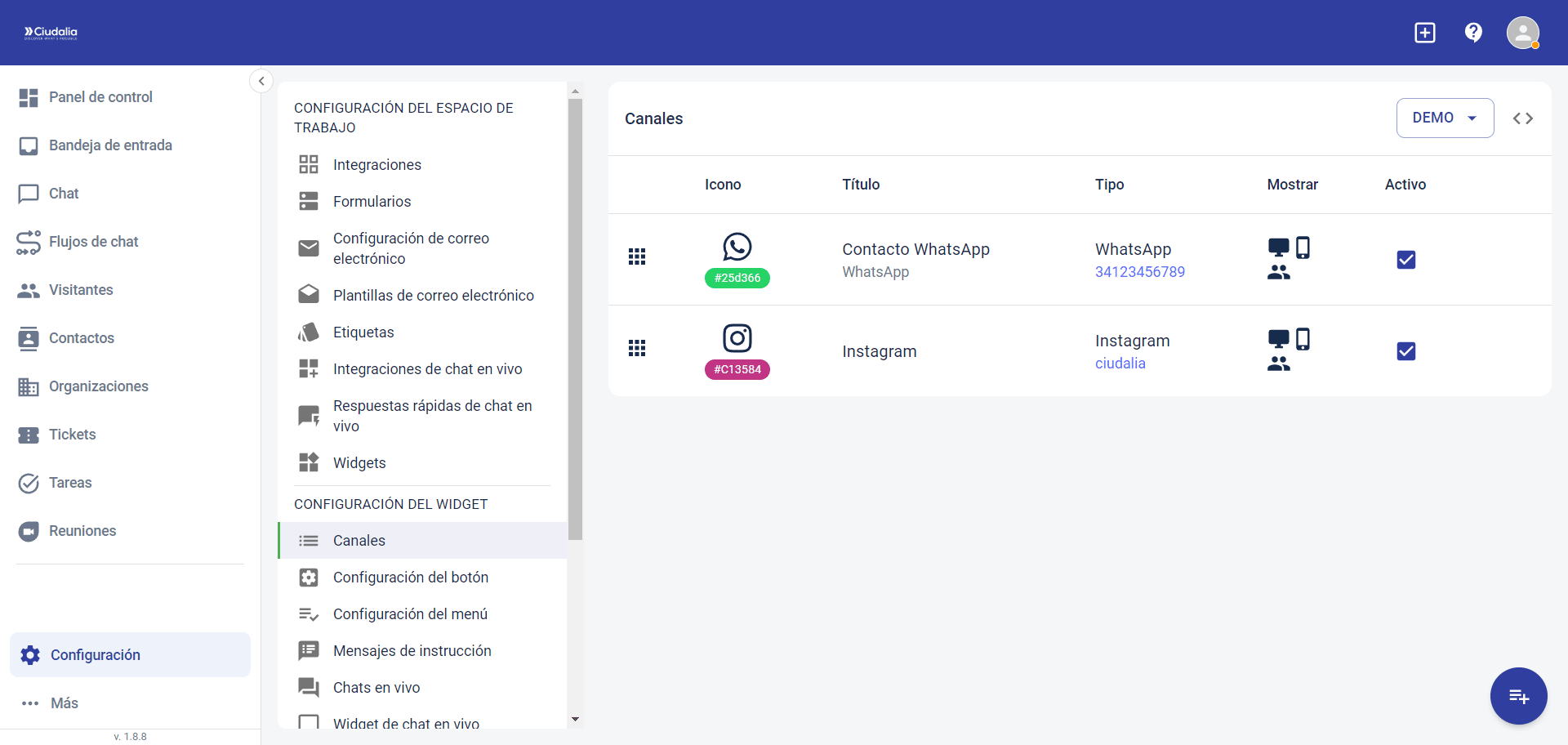 Una vez listo, ya tendras añadido un nuevo canal en tu **Widget** asignado en tu web.