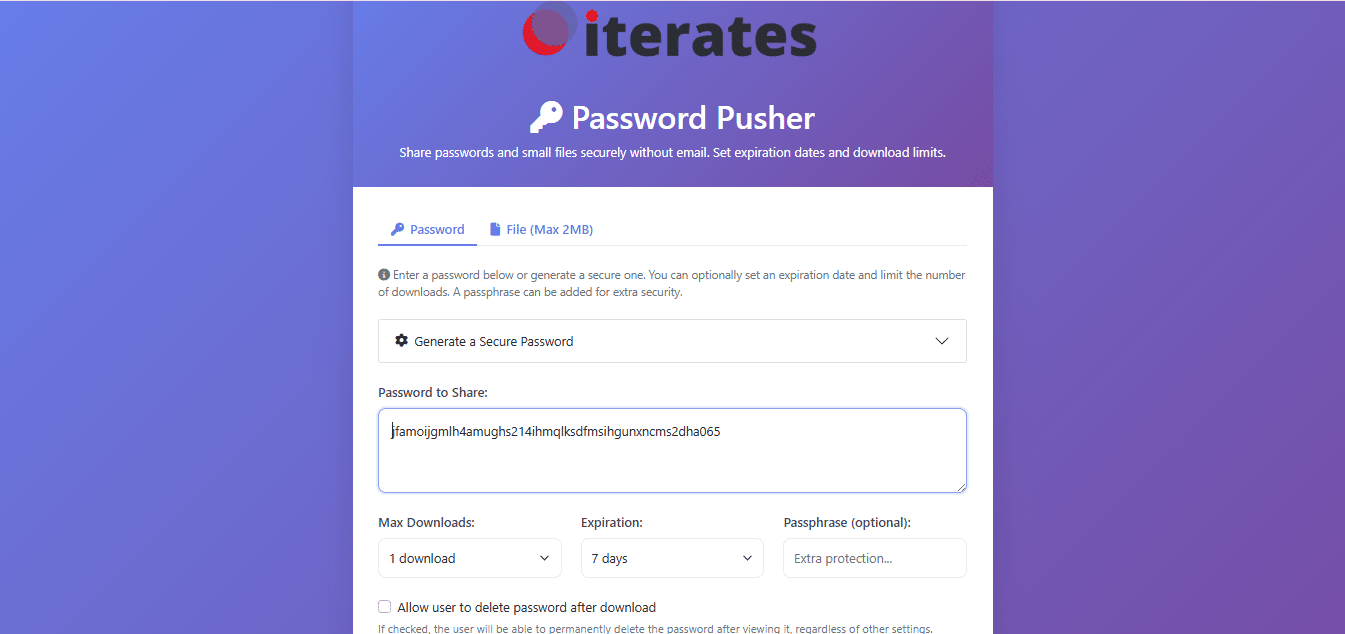 Copier votre clé api dans la section ''password to share''