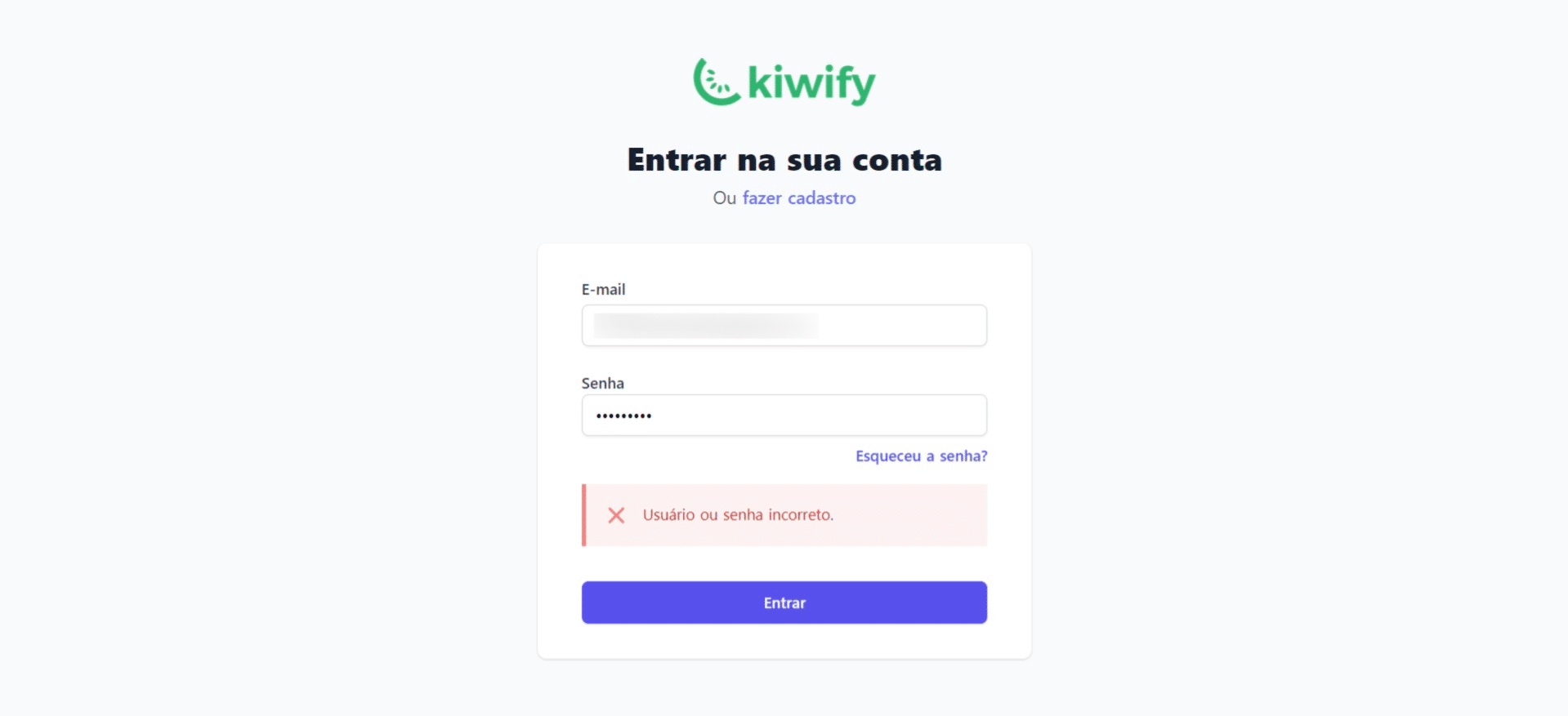 Se o e-mail não for cadastrado na plataforma, clique em "fazer cadastro"